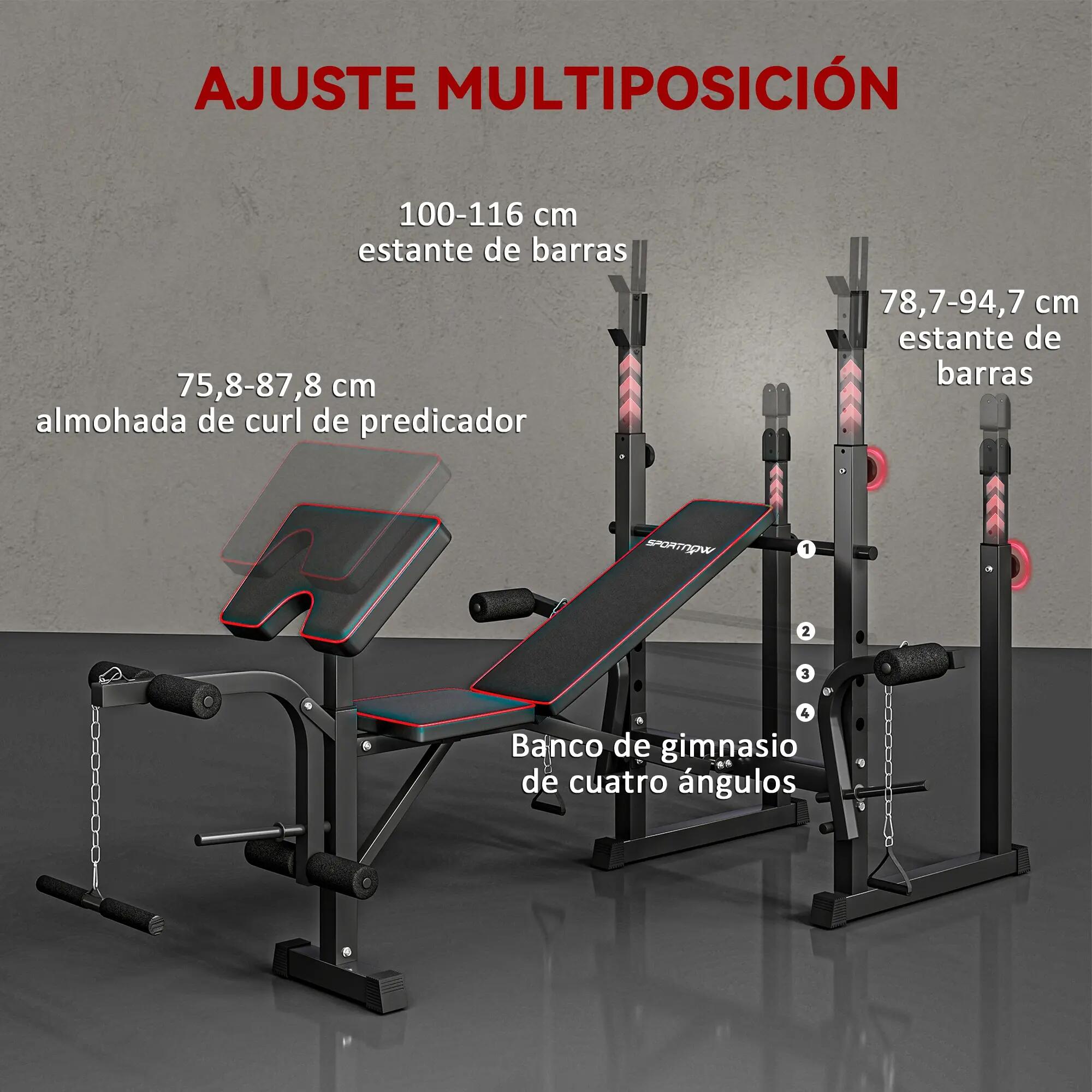 Banc de musculation avec supports pour haltères et dossier réglable pour un 7/9