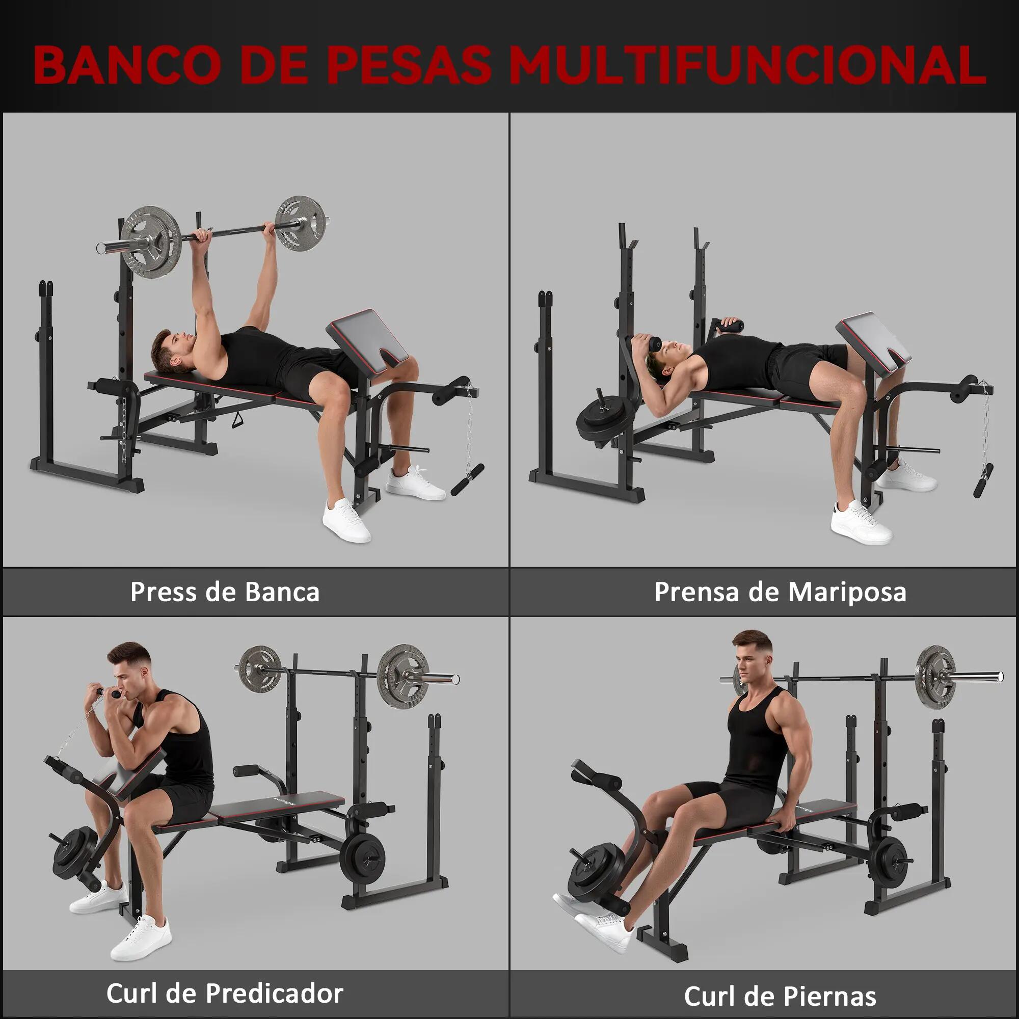 Banc de musculation avec supports pour haltères et dossier réglable pour un 6/9