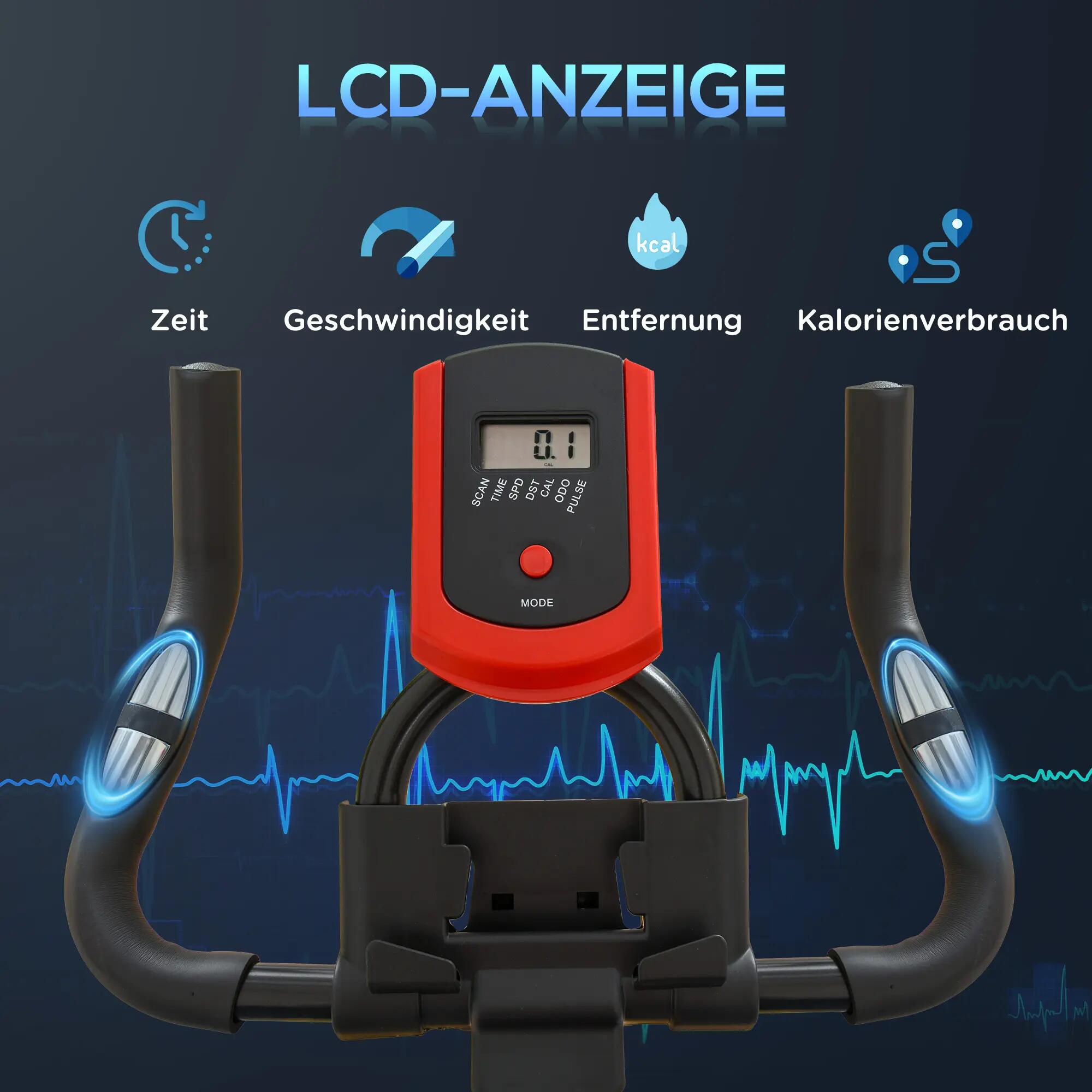 Vélo d'appartement avec moniteur de fréquence cardiaque, écran LCD, support pour 6/9