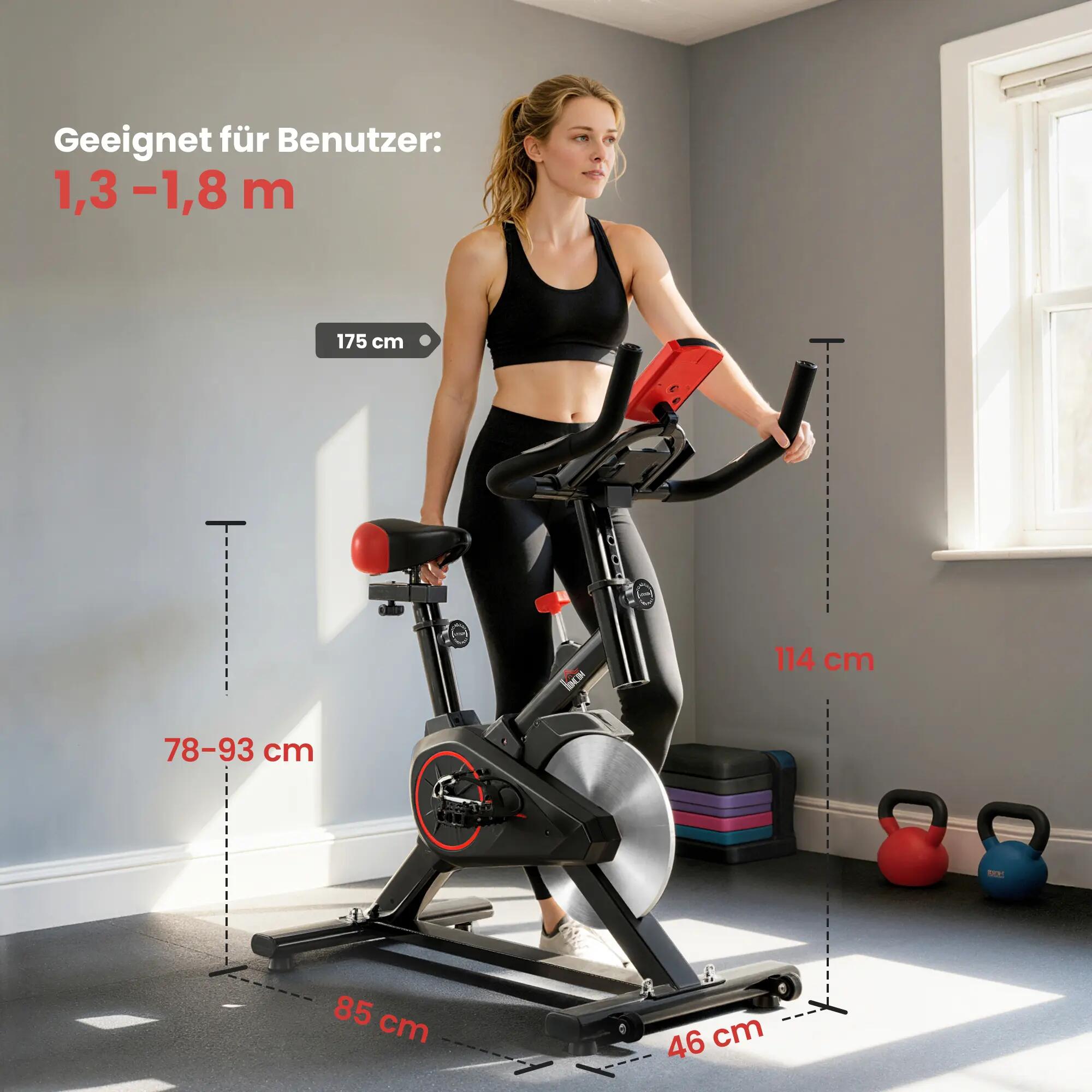Vélo d'appartement avec moniteur de fréquence cardiaque, écran LCD, support pour 5/9