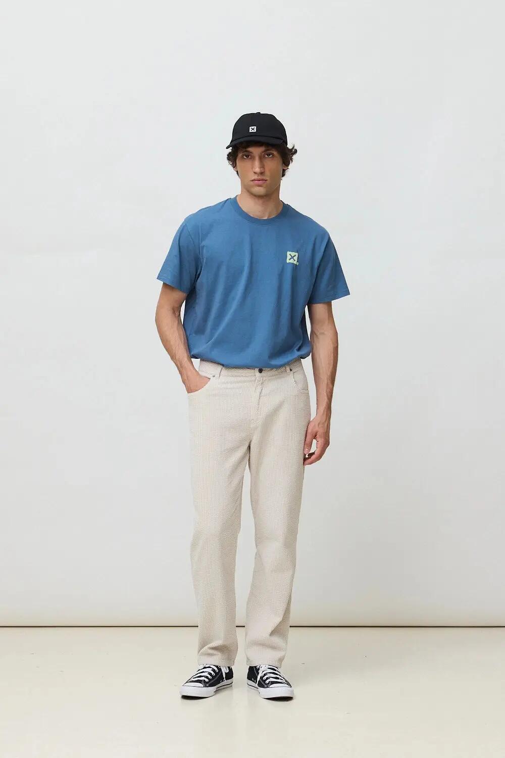 Pantalón Straight Blue Banana de 100% Algodón Orgánico Cord Blanco Roto 3/4
