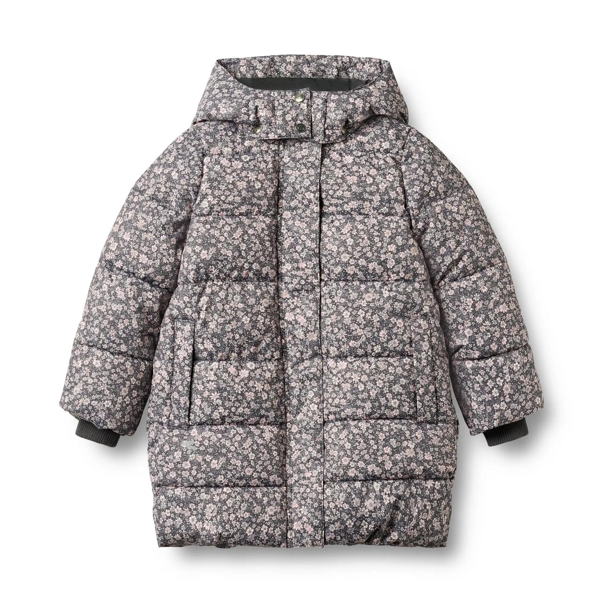 Piumino trapuntato da bambina Yrsa con fiori grigio scuro 1/3