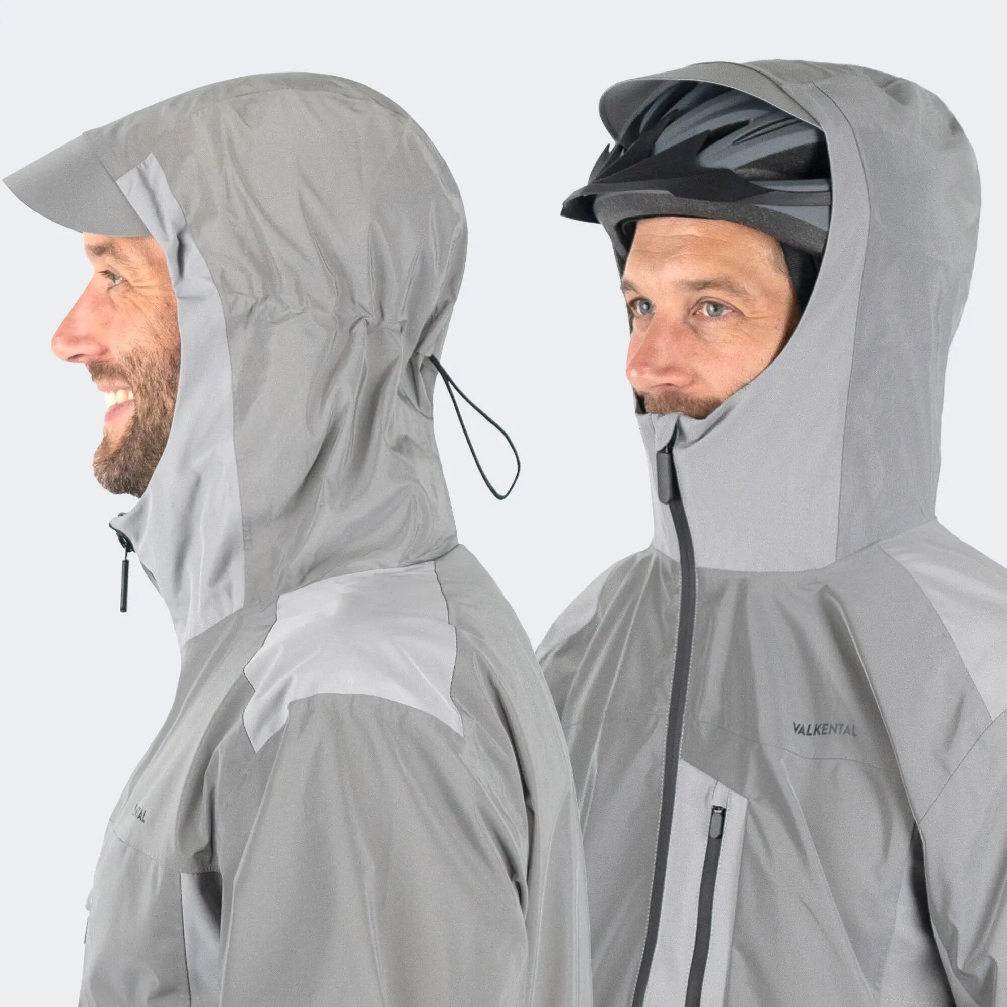 Giacca impermeabile bici uomo traspirante e riflettente - cappuccio per casco 5/8