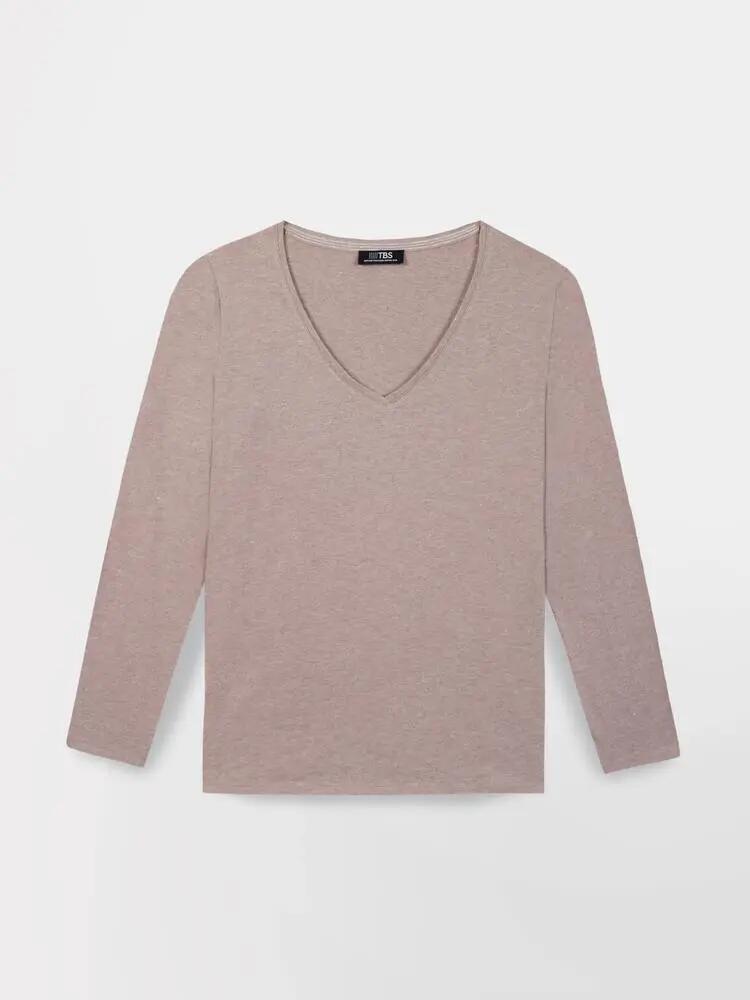 T-shirt manches longues - femme - col V - ADINALON - rose 4/5