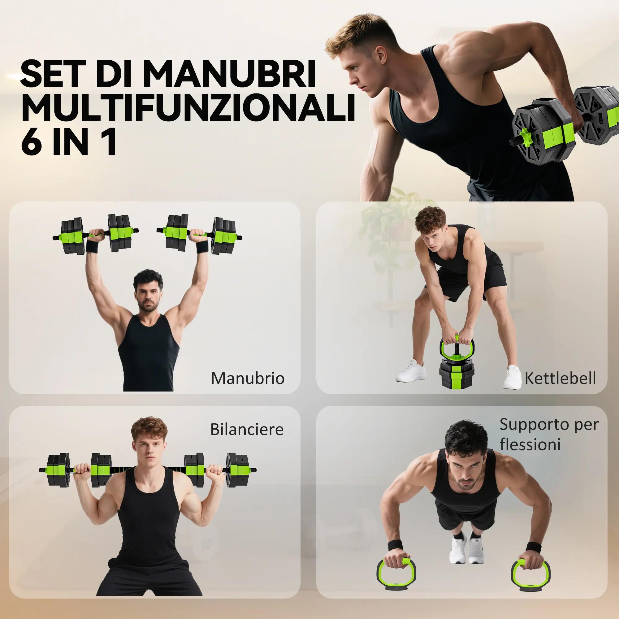 Ensemble de poids de musculation multifonction 6 en 1, 20 kg au total, en plasti 6/9