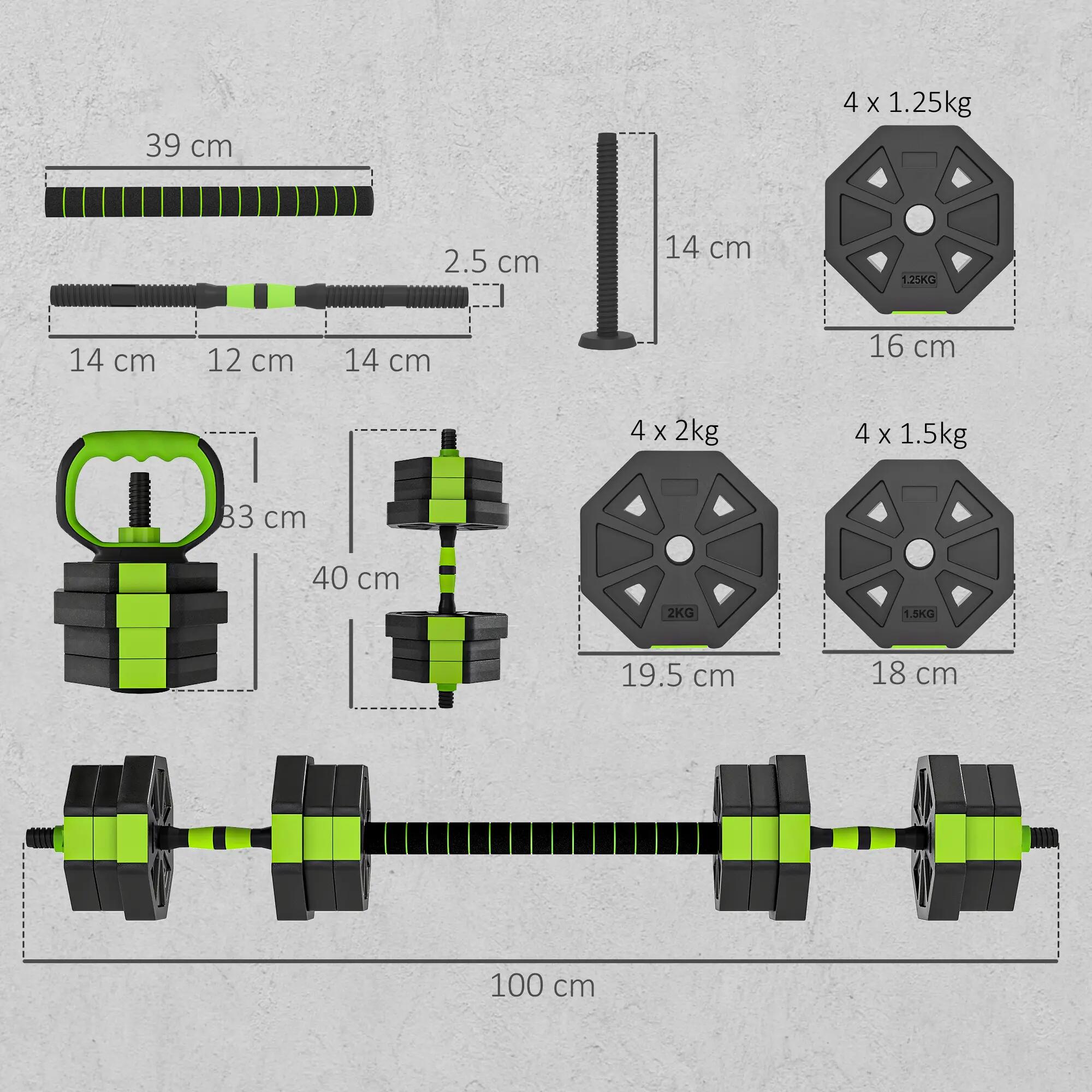 Ensemble de poids de musculation multifonction 6 en 1, 20 kg au total, en plasti 5/9