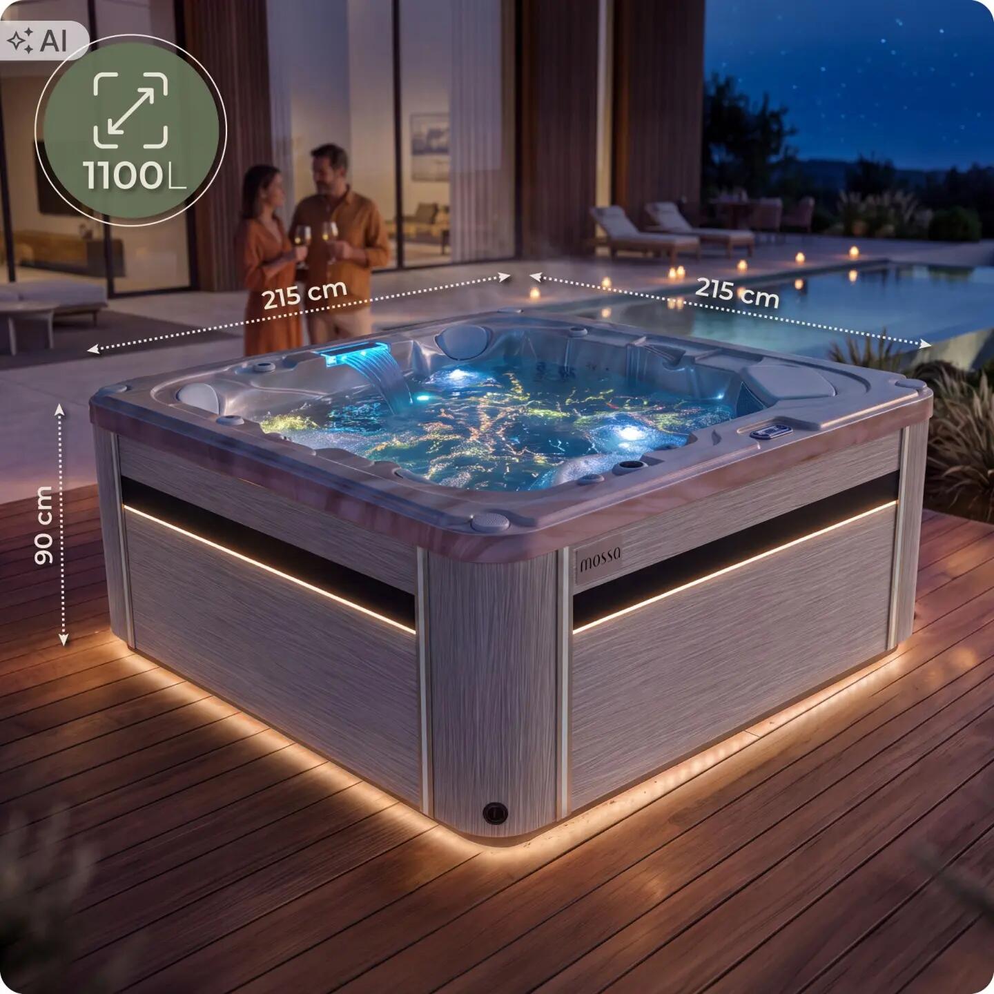 Wanna SPA ogrodowa 5-osobowa z hydromasażem MOSSA 215x215cm z pokrywą 2/16