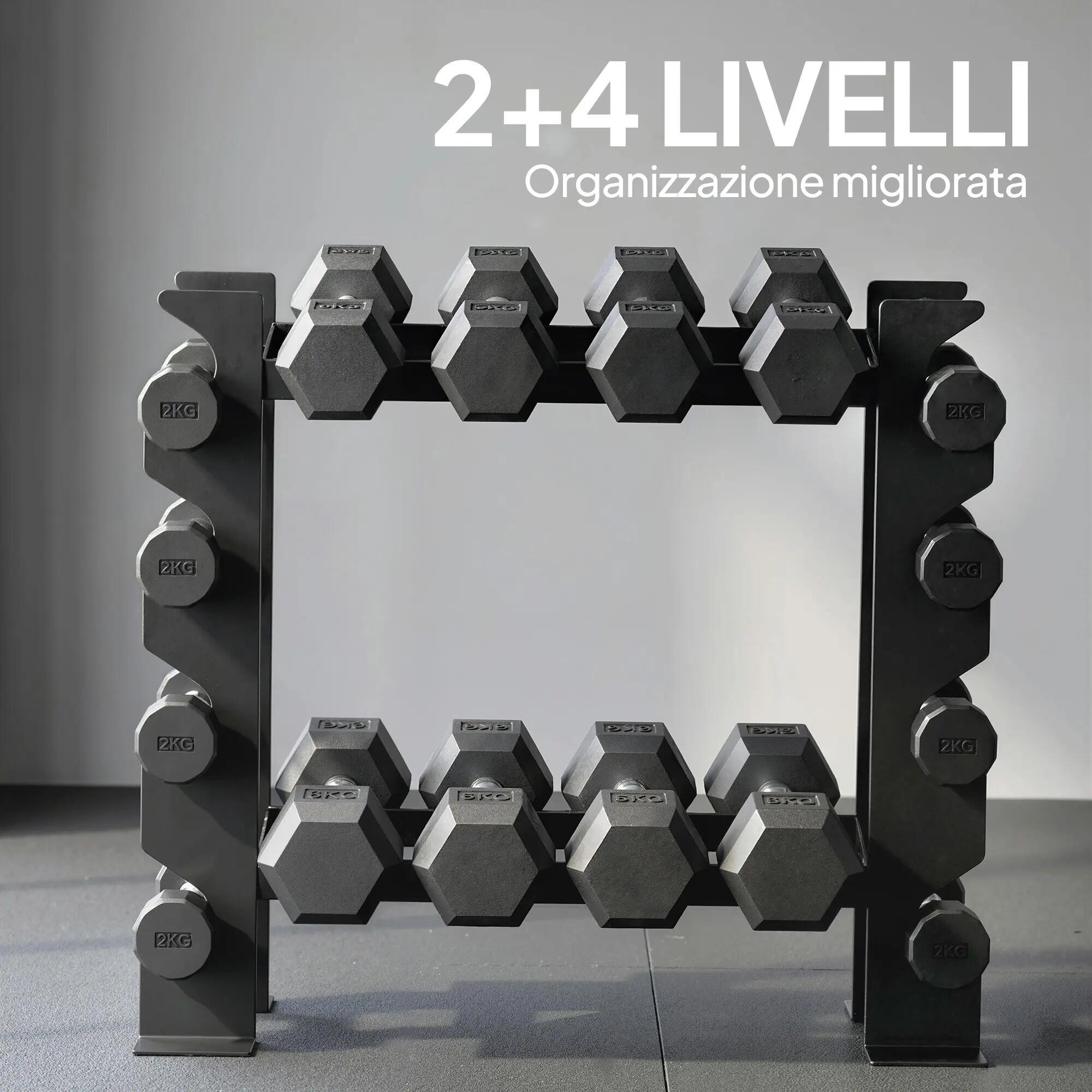 Support à haltères en acier à 4 niveaux, capacité 200 kg, 70 x 21 x 55 cm, noir 6/9