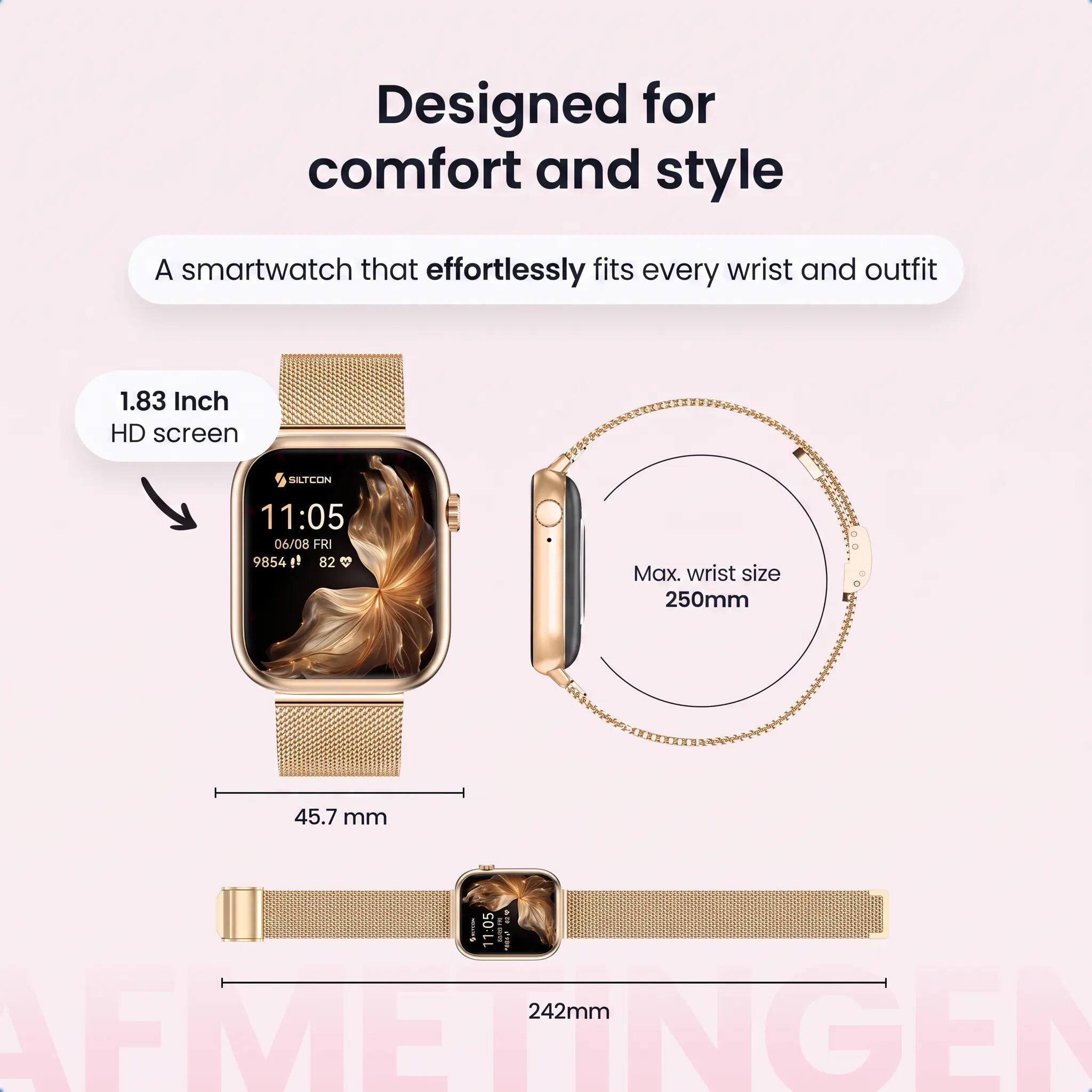 Smartwatch Seréa AMOLED belfunctie 5 bandjes goud 7/15