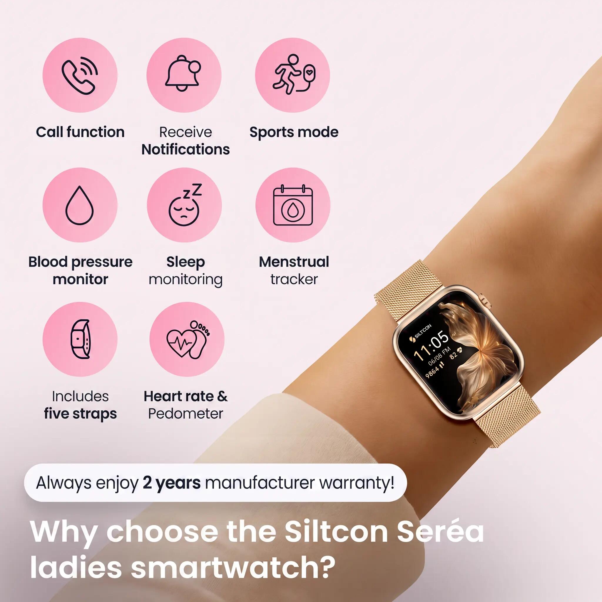 Smartwatch Seréa AMOLED belfunctie 5 bandjes goud 5/15