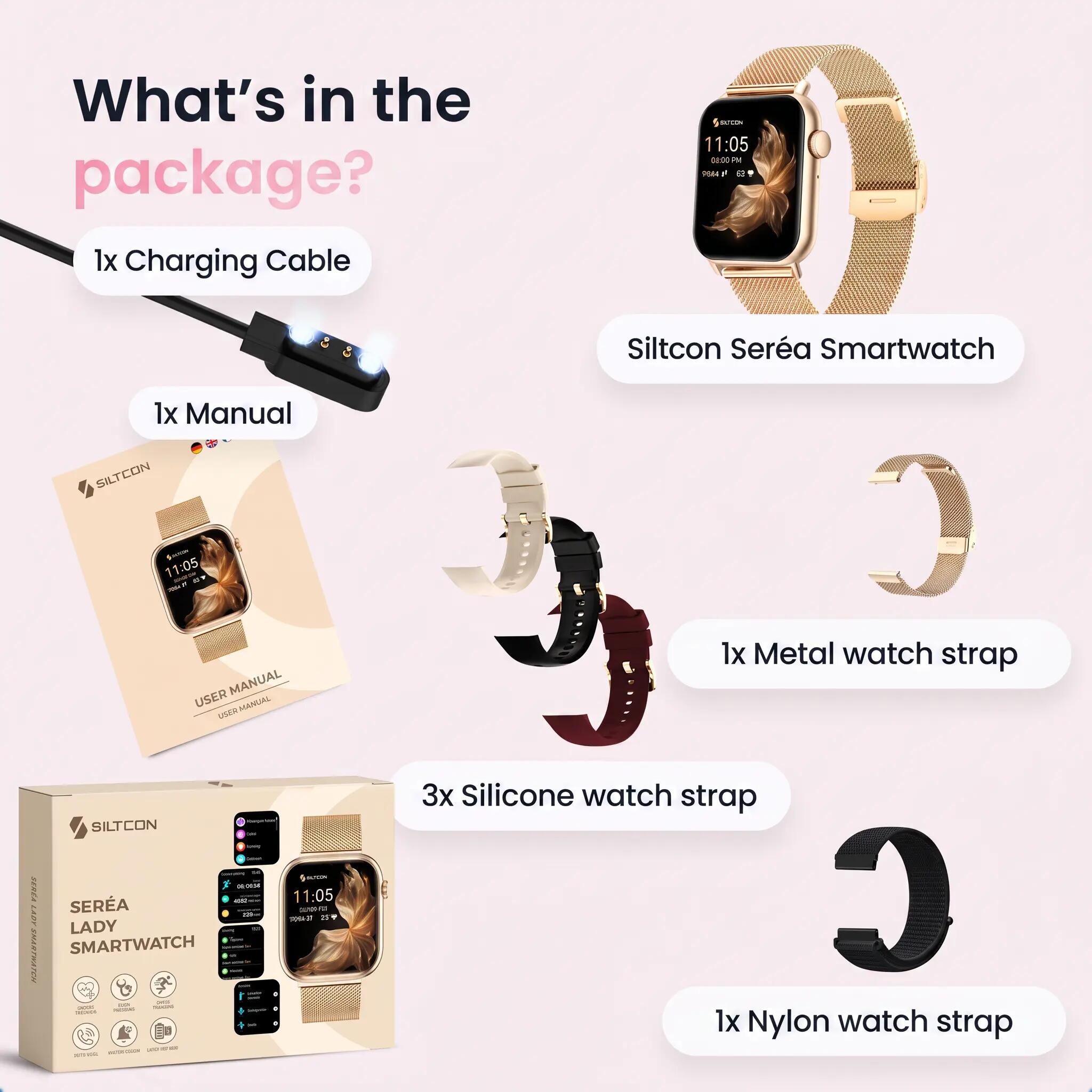 Smartwatch Seréa AMOLED belfunctie 5 bandjes goud 11/15
