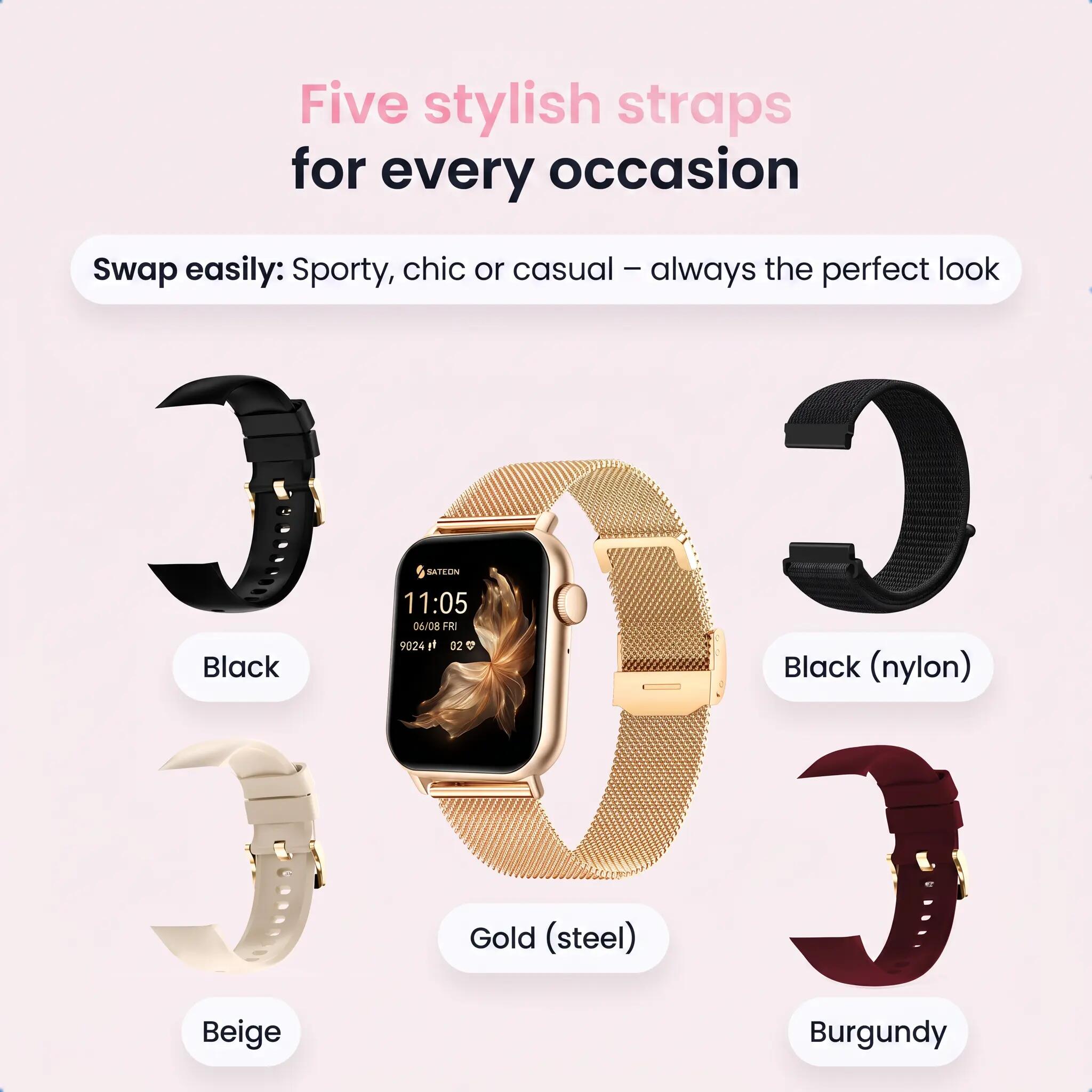 Smartwatch Seréa AMOLED belfunctie 5 bandjes goud 13/15