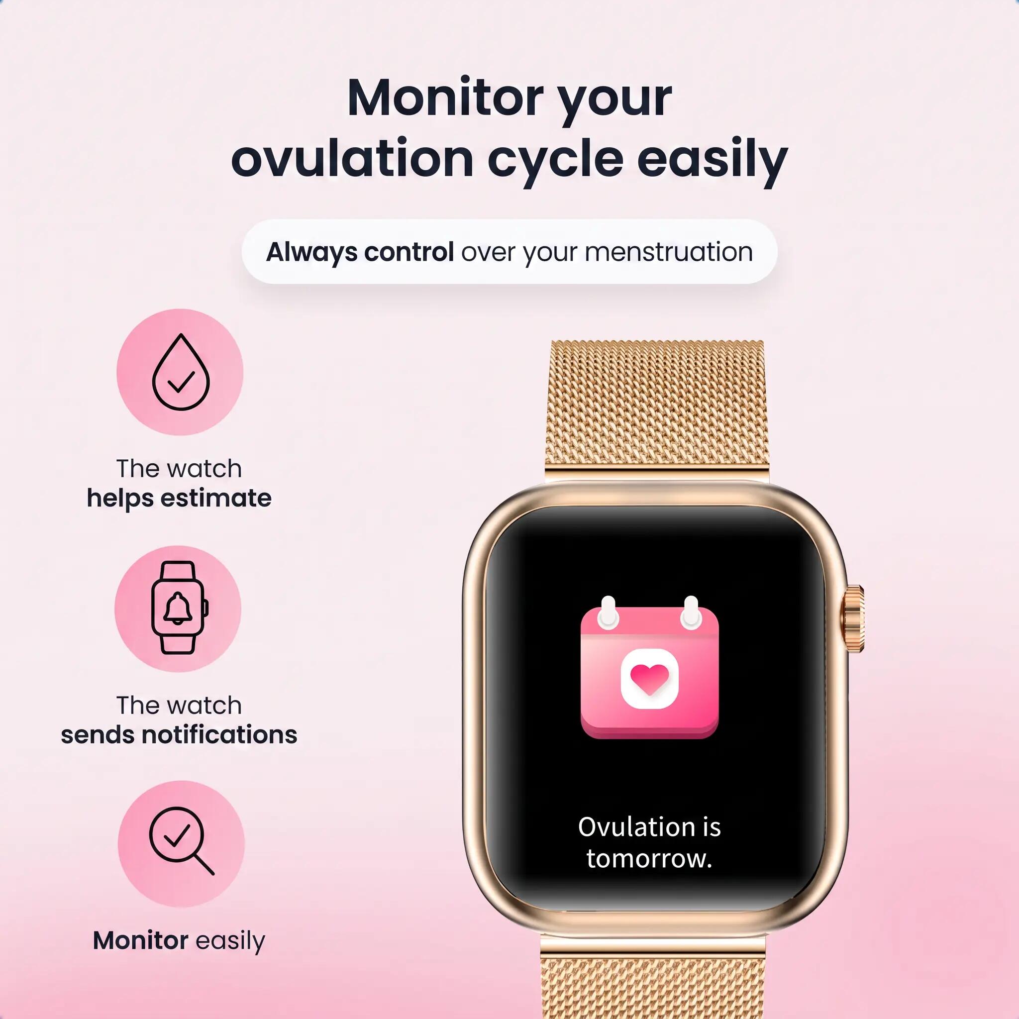 Smartwatch Seréa AMOLED belfunctie 5 bandjes goud 10/15