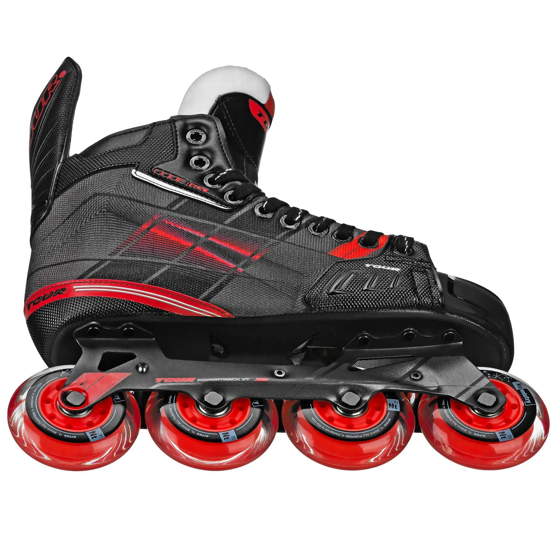 TOUR Code GX Junior rolschaatsen voor hockey, zwart/rood, Junior 4/5
