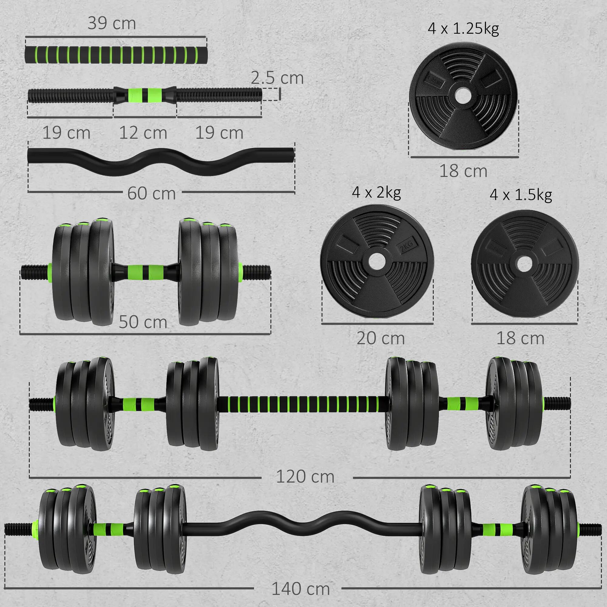 Ensemble d'haltères 3 en 1 - fitness - unisexe - réglable, compact, vert 5/6