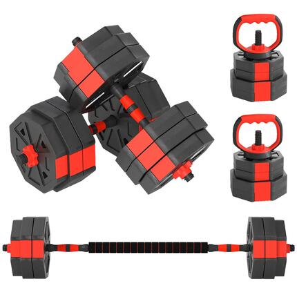 kit de musculation 6 en 1, 30 kg, kettlebell et haltères - rouge