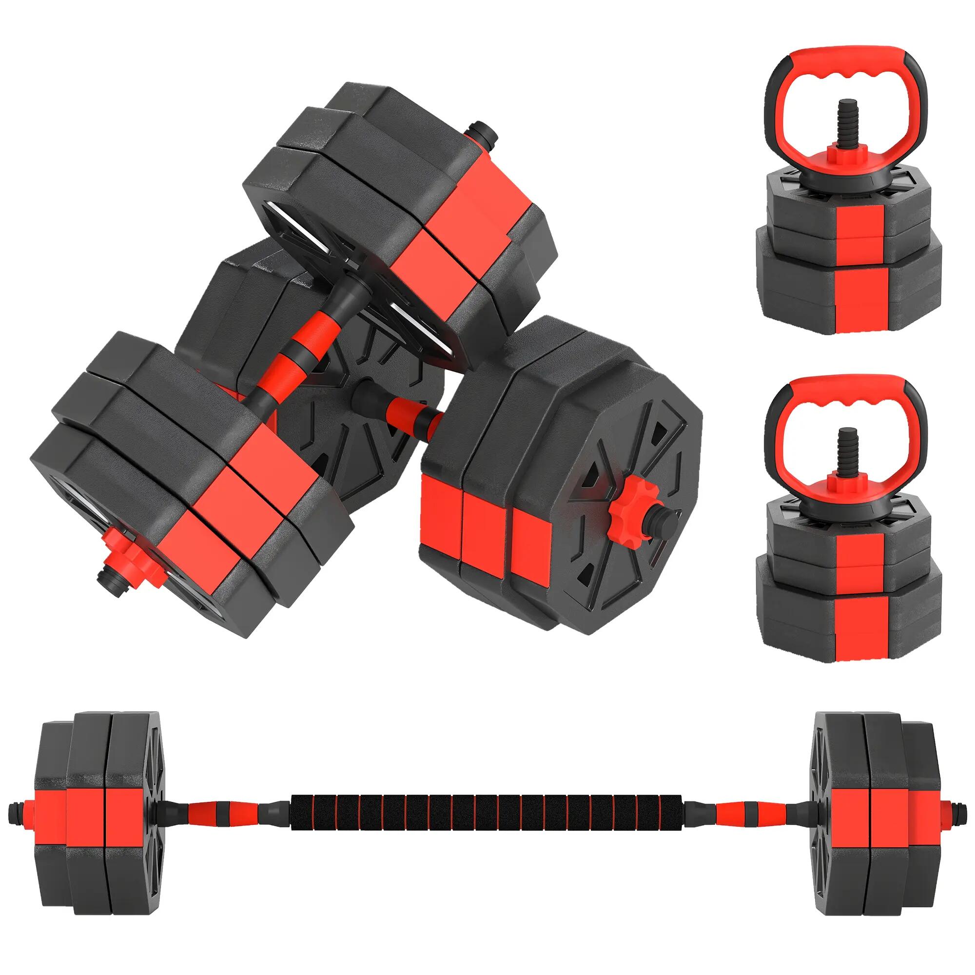 kit de musculation 6 en 1, 30 kg, kettlebell et haltères - rouge 2/6