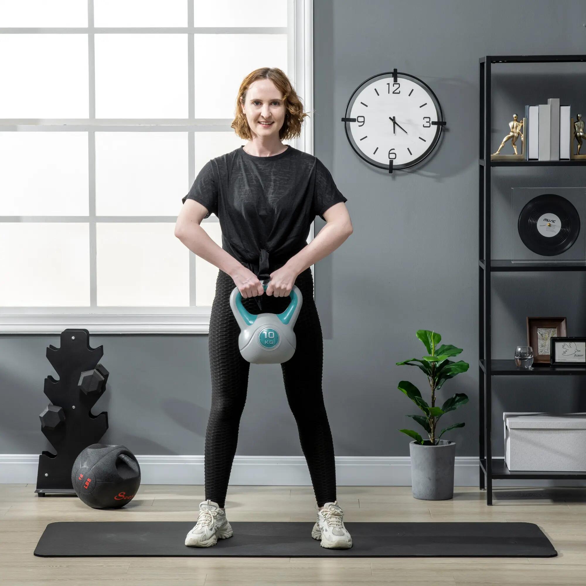 Kettlebell - Fitness - Unisexe - 10 kg, revêtement PU, base plate - vert foncé 3/6