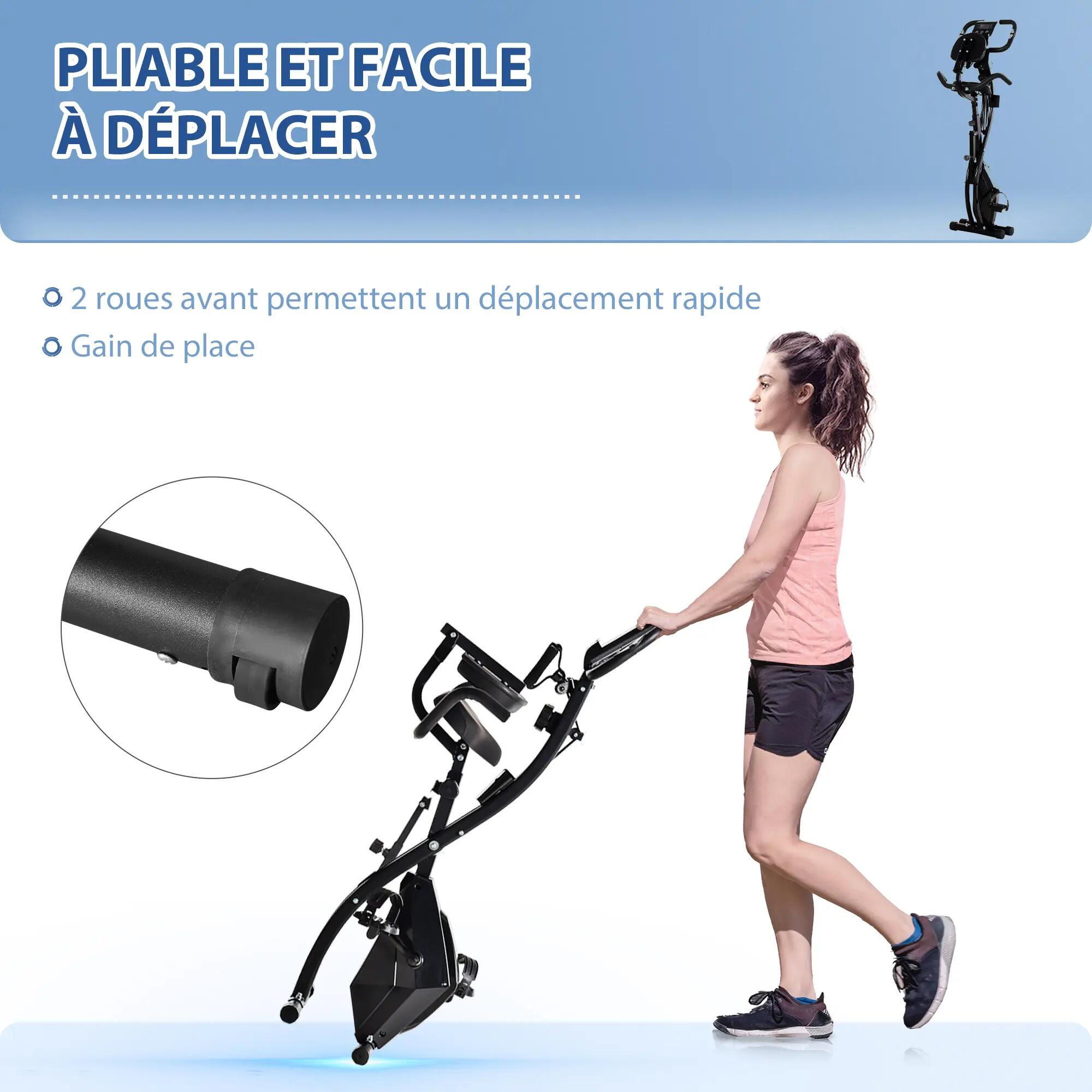 Vélo d'exercice pliable 4 en 1 - Ergomètre magnétique silencieux avec bandes de 9/9