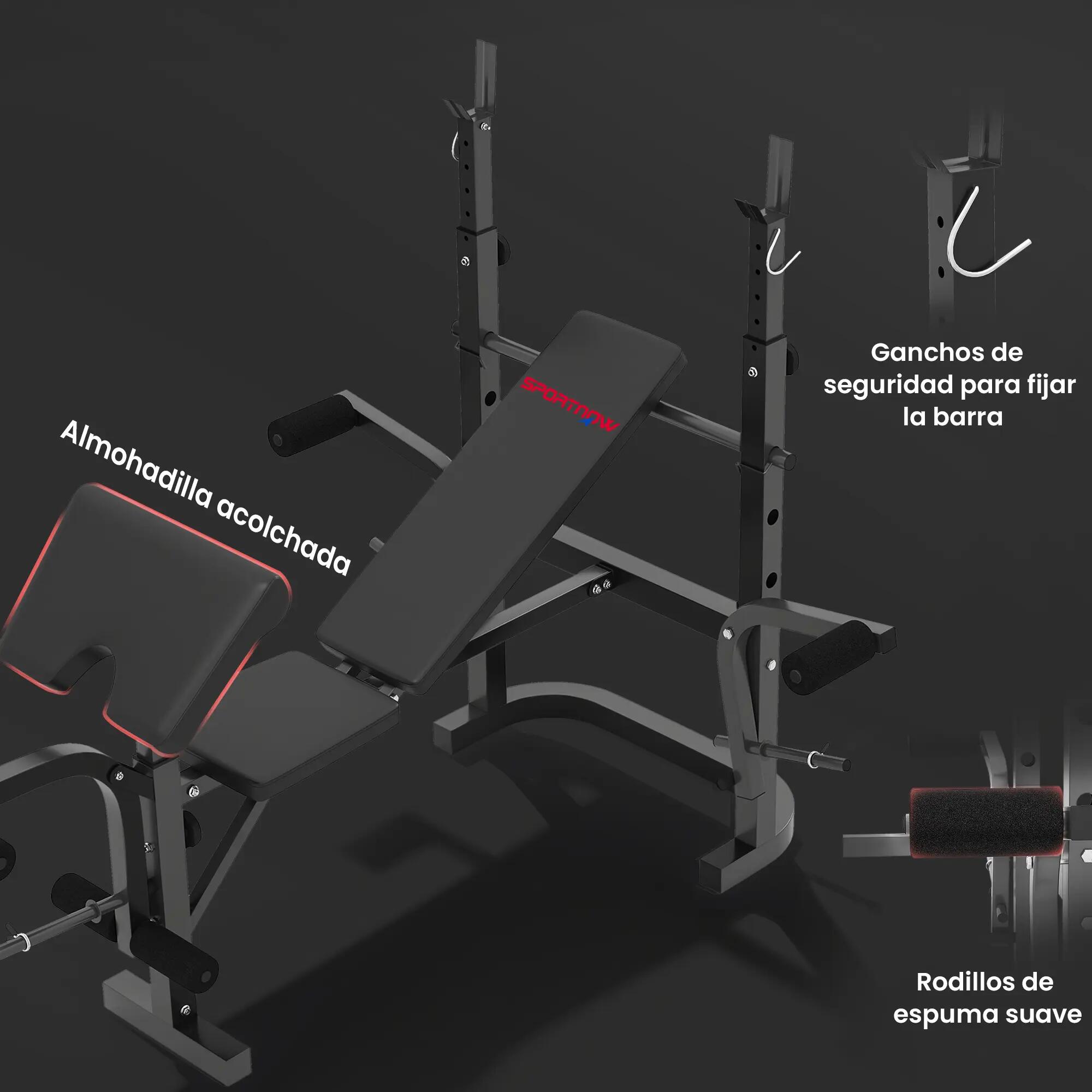 Banc de musculation avec support pour barre réglable, extension des jambes 9/9