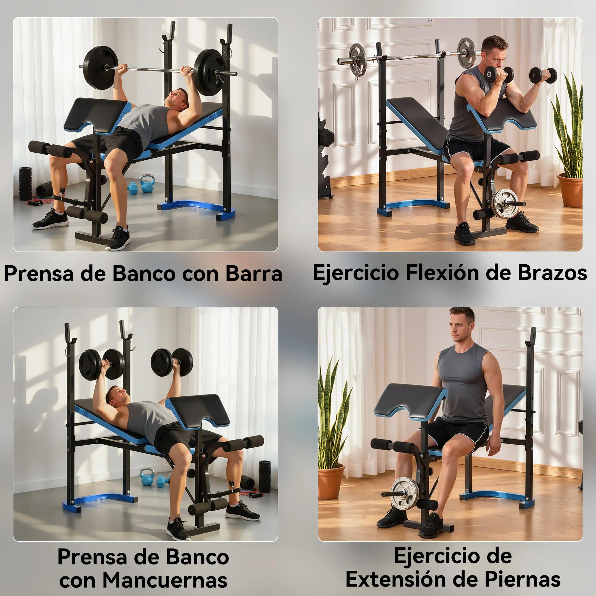 Banc de musculation avec support pour haltères et dossier réglable pour 9/9