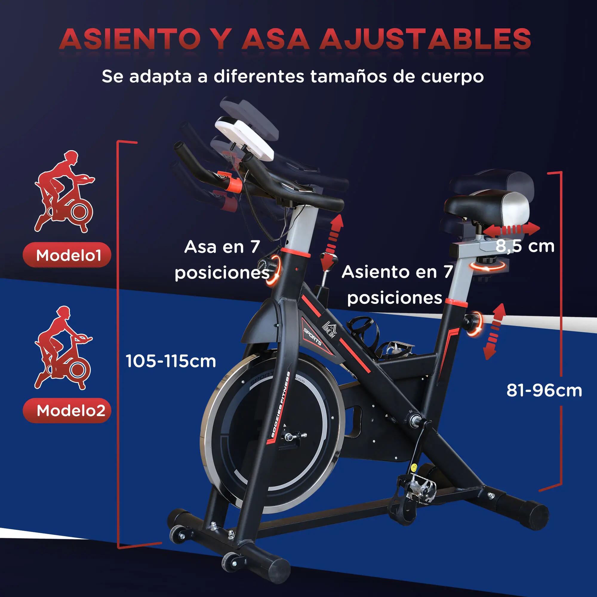 Vélo d'appartement avec volant d'inertie de 8 kg, écran LCD, moniteur de 8/9