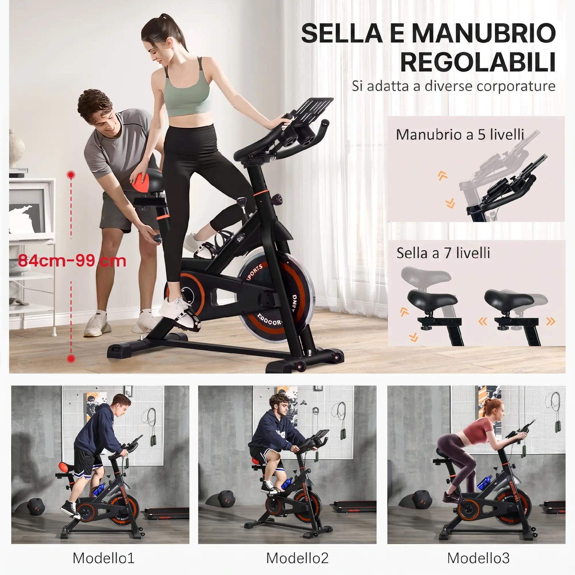 Vélo d'appartement avec volant d'inertie de 8 kg et écran LCD, en acier et ABS, 7/9