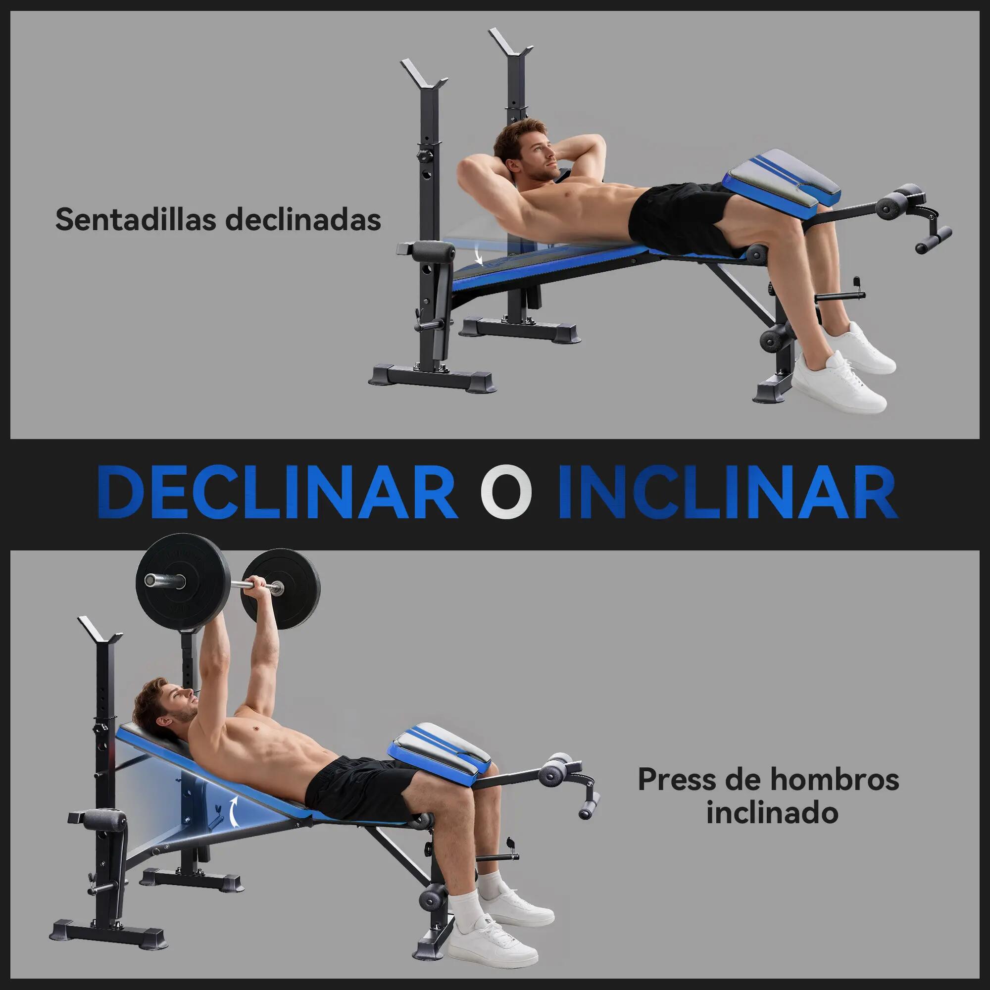 Banc de musculation avec dossier et support pour haltères réglables pour 8/9