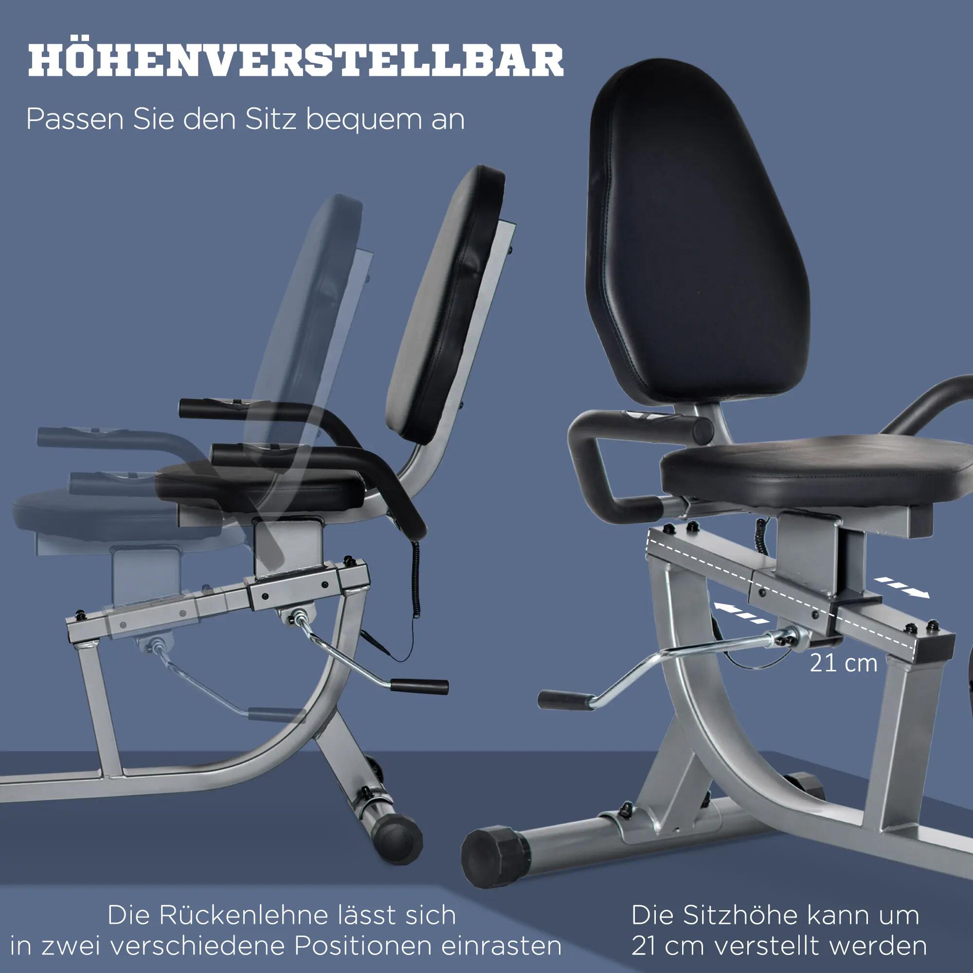 Vélo d'appartement à 8 niveaux de résistance, 122-137 x 62 x 103 cm, acier, gris 8/9