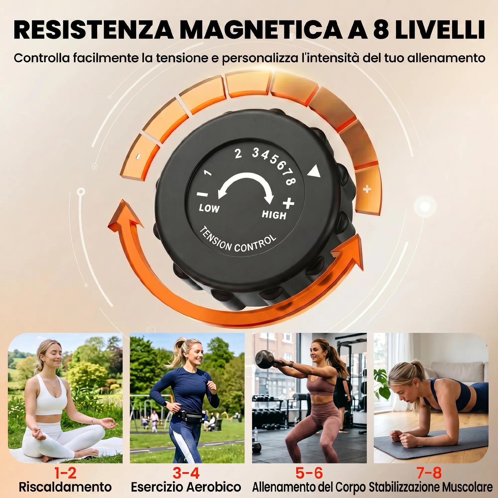 Vélo d'appartement pliable 2 en 1, résistance magnétique réglable sur 8 niveaux, 8/9