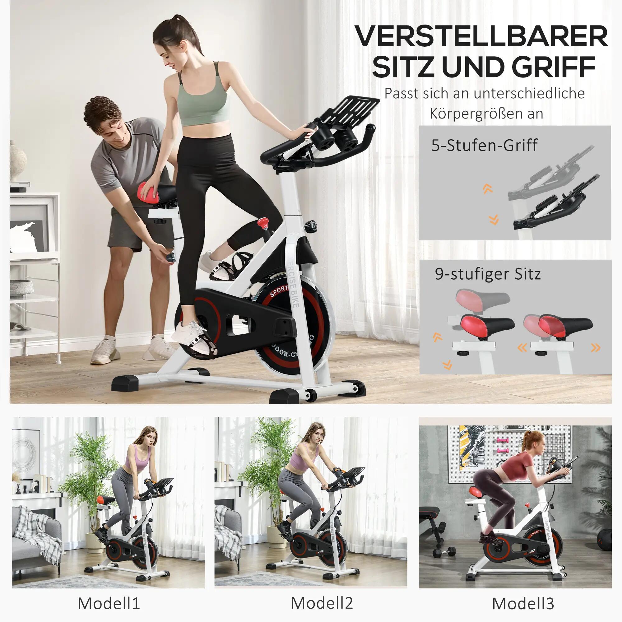 Vélo d'appartement, résistance réglable, jusqu'à 120 kg, acier, L 103 x l 53 8/9