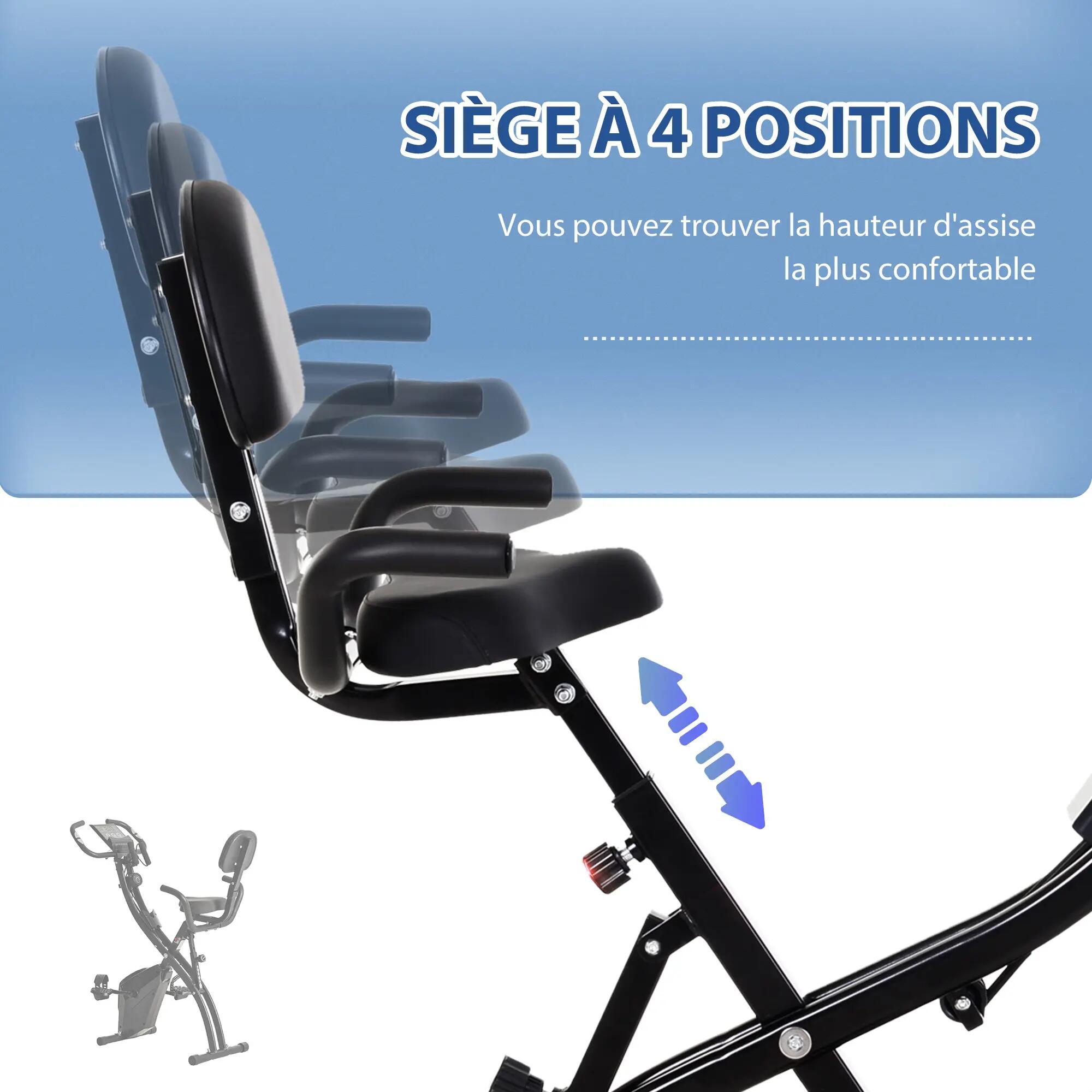 Vélo d'exercice pliable 4 en 1 - Ergomètre magnétique silencieux avec bandes de 7/9