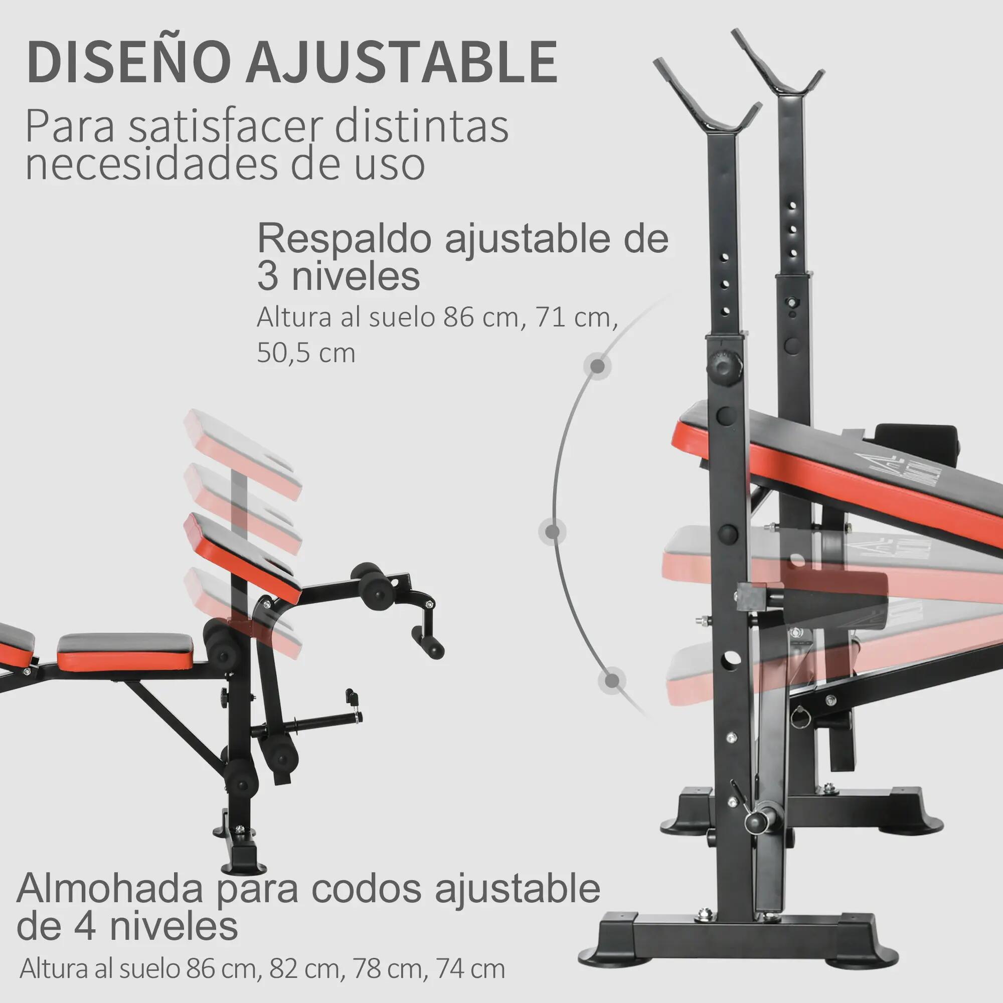 Banc de musculation multifonctionnel avec dossier réglable, support pour haltère 9/9
