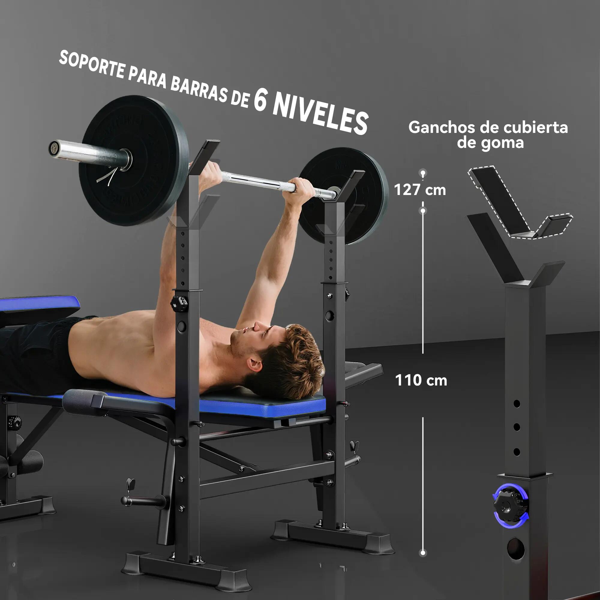 Banc de musculation avec dossier et support pour haltères réglables pour 7/9