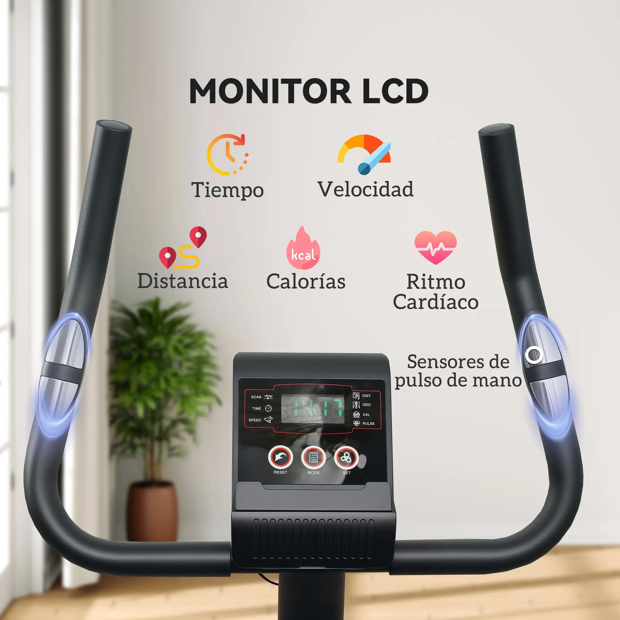 Vélo d'appartement avec résistance magnétique réglable, capteur, écran LCD et 8/9
