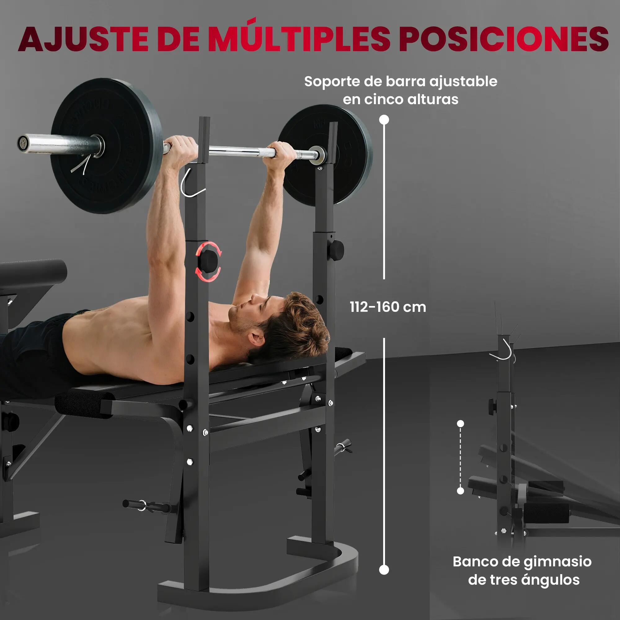 Banc de musculation avec support pour barre réglable, extension des jambes 7/9