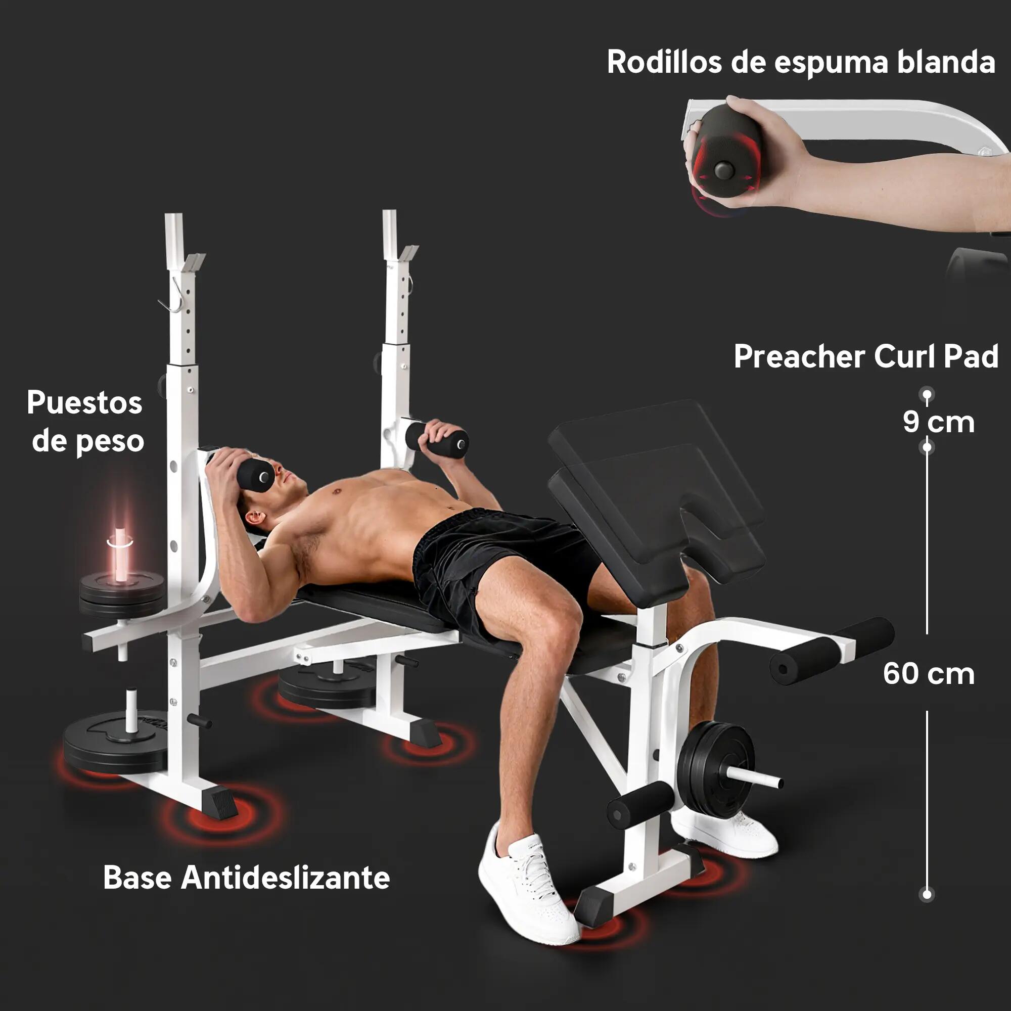 Banc de musculation incliné avec support pour haltères réglable, extension des 9/9