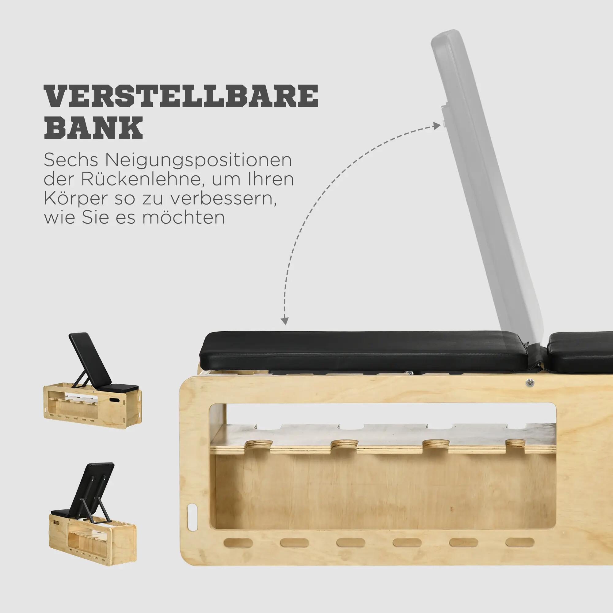 Banc de musculation avec support pour haltères, 1 panier de rangement, réglable 7/9