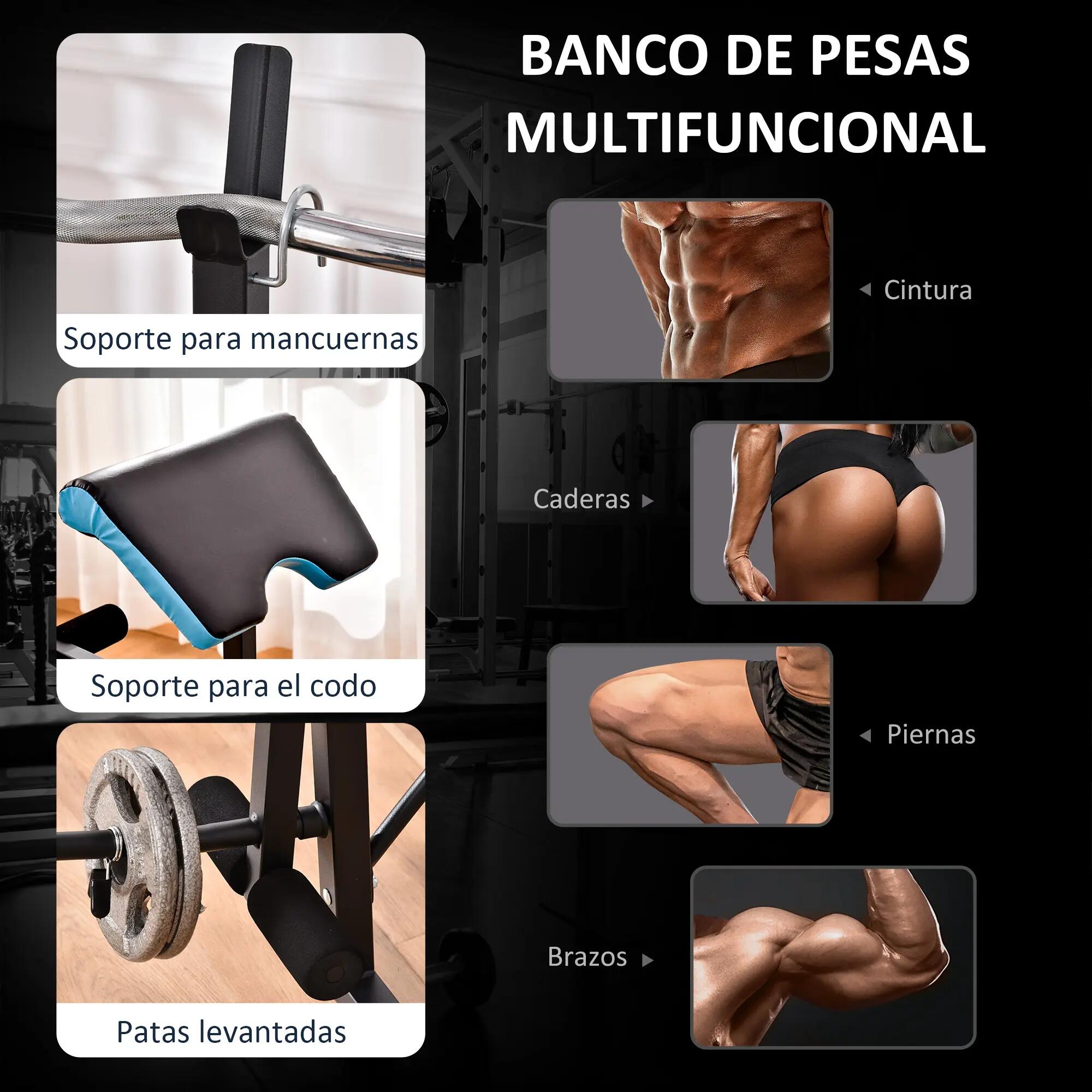 Banc de musculation avec support pour haltères et dossier réglable pour 7/9