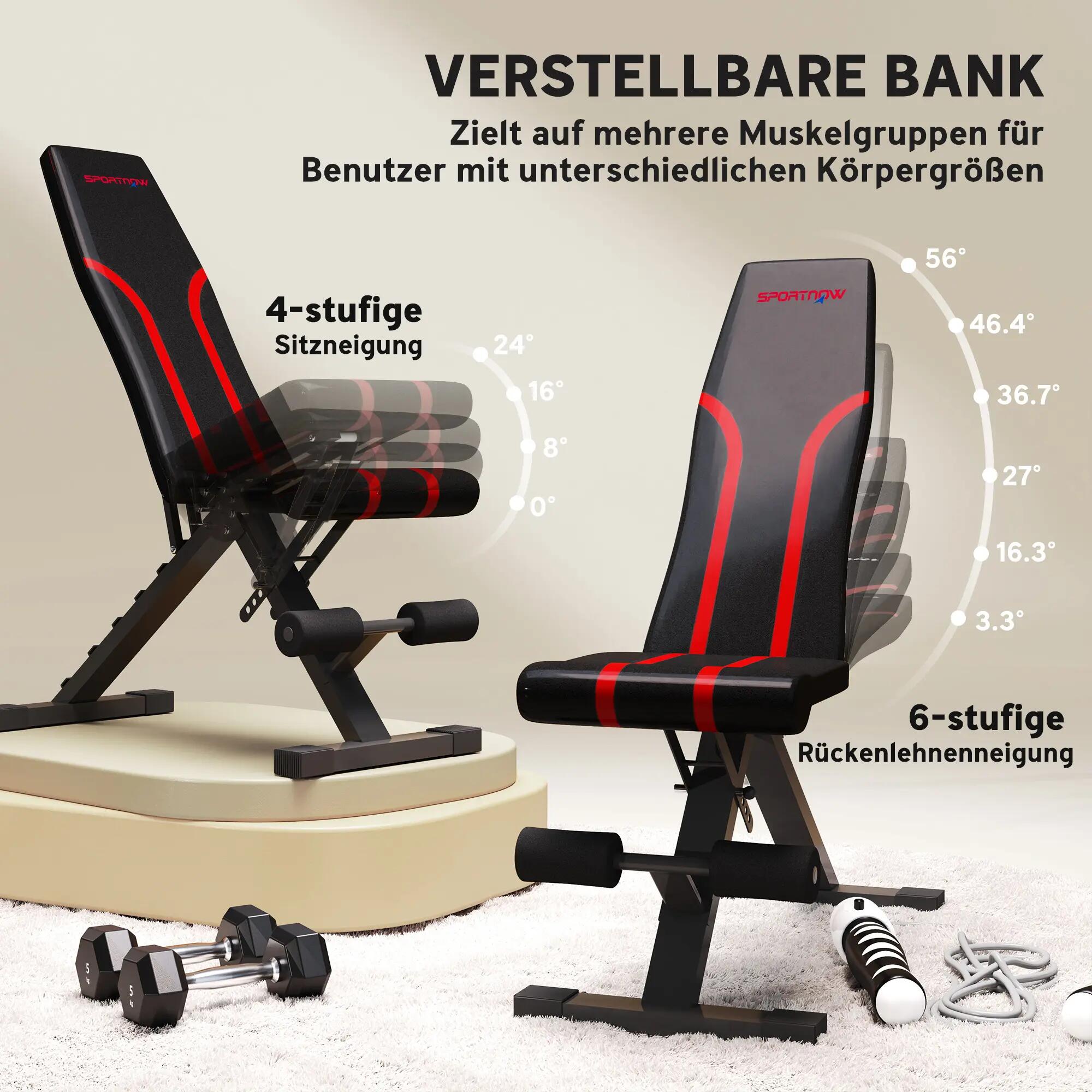 Banc de musculation pliable, dossier 6 positions, assise 4 positions, métal, 6/9