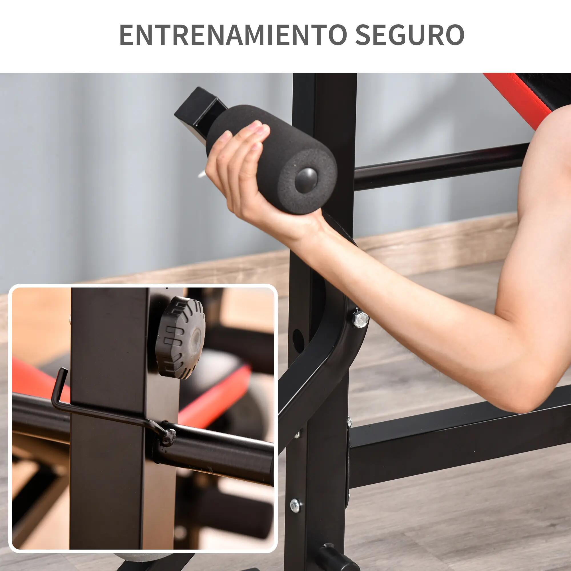 Banc de musculation multifonctionnel avec dossier réglable, support pour haltère 8/9