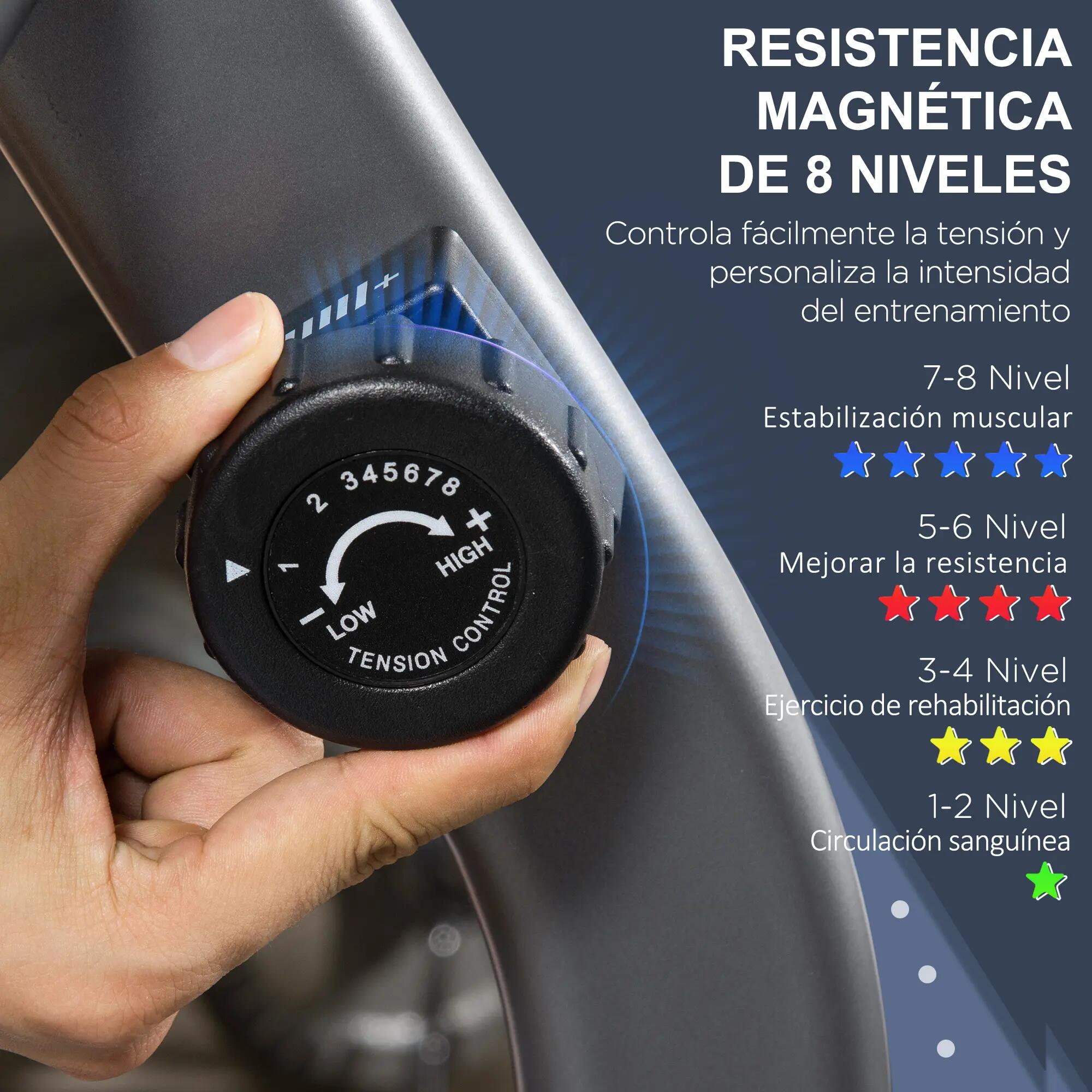 Vélo d'appartement avec dossier, 8 niveaux de résistance magnétique, longueur 6/9
