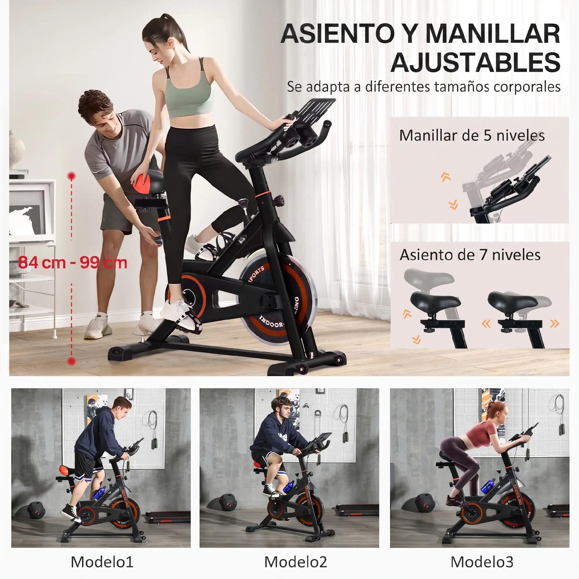 Vélo stationnaire avec résistance réglable, volant d'inertie de 8 kg, écran LCD, 7/9