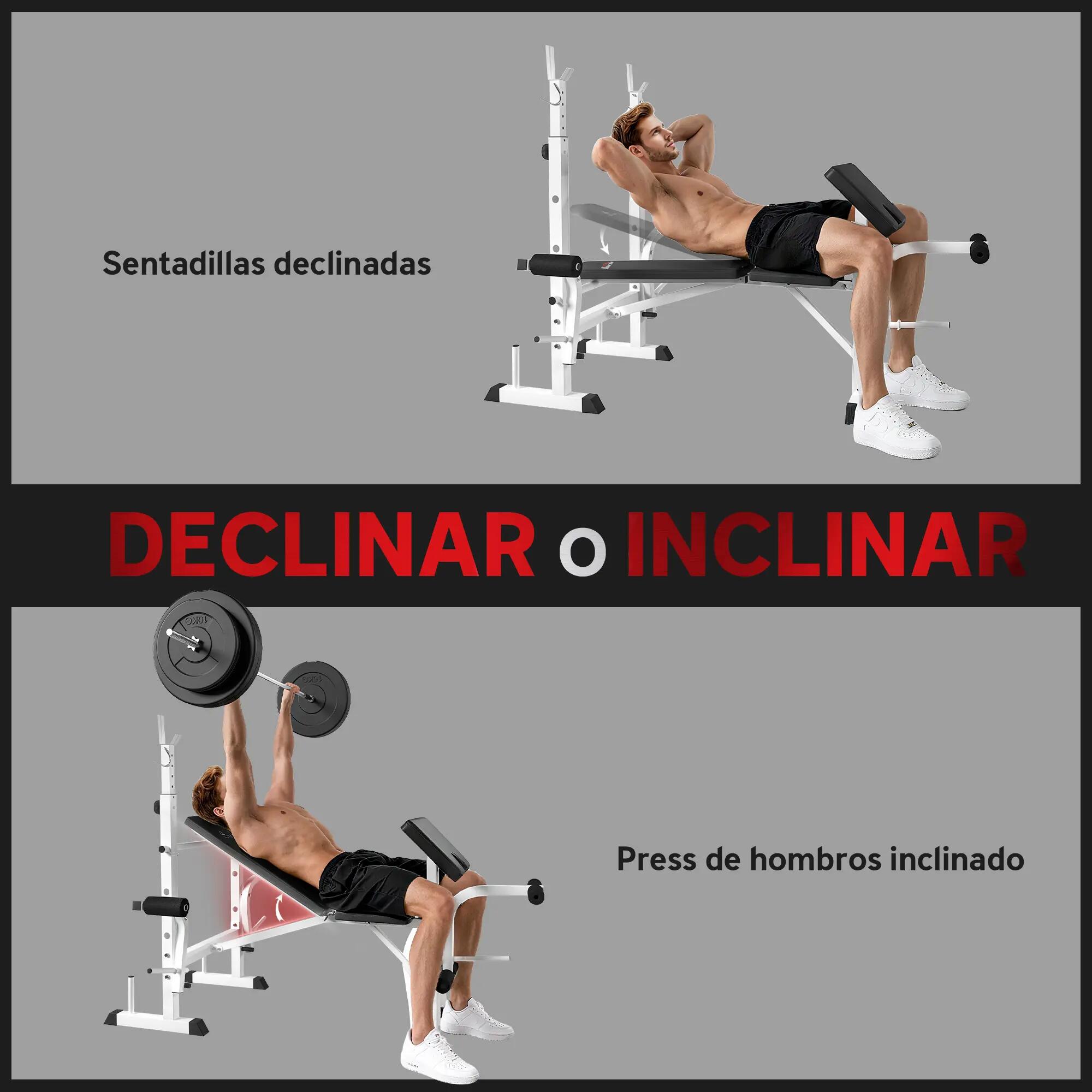 Banc de musculation incliné avec support pour haltères réglable, extension des 8/9