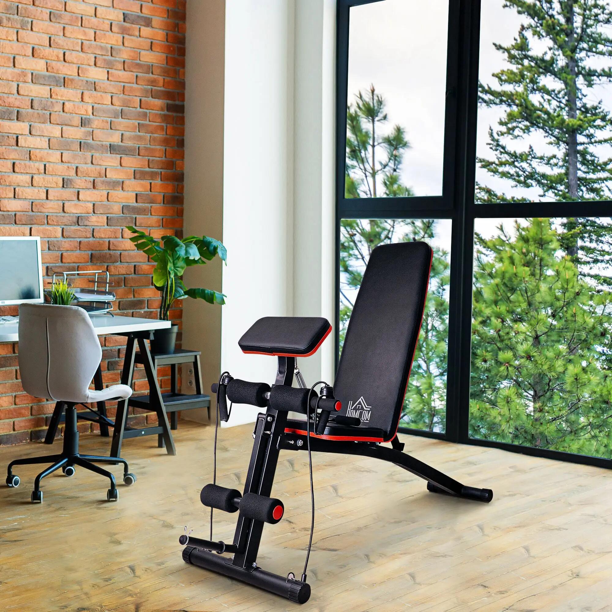 Banc de musculation pliable et multifonctionnel avec dossier inclinable à 7 4/9