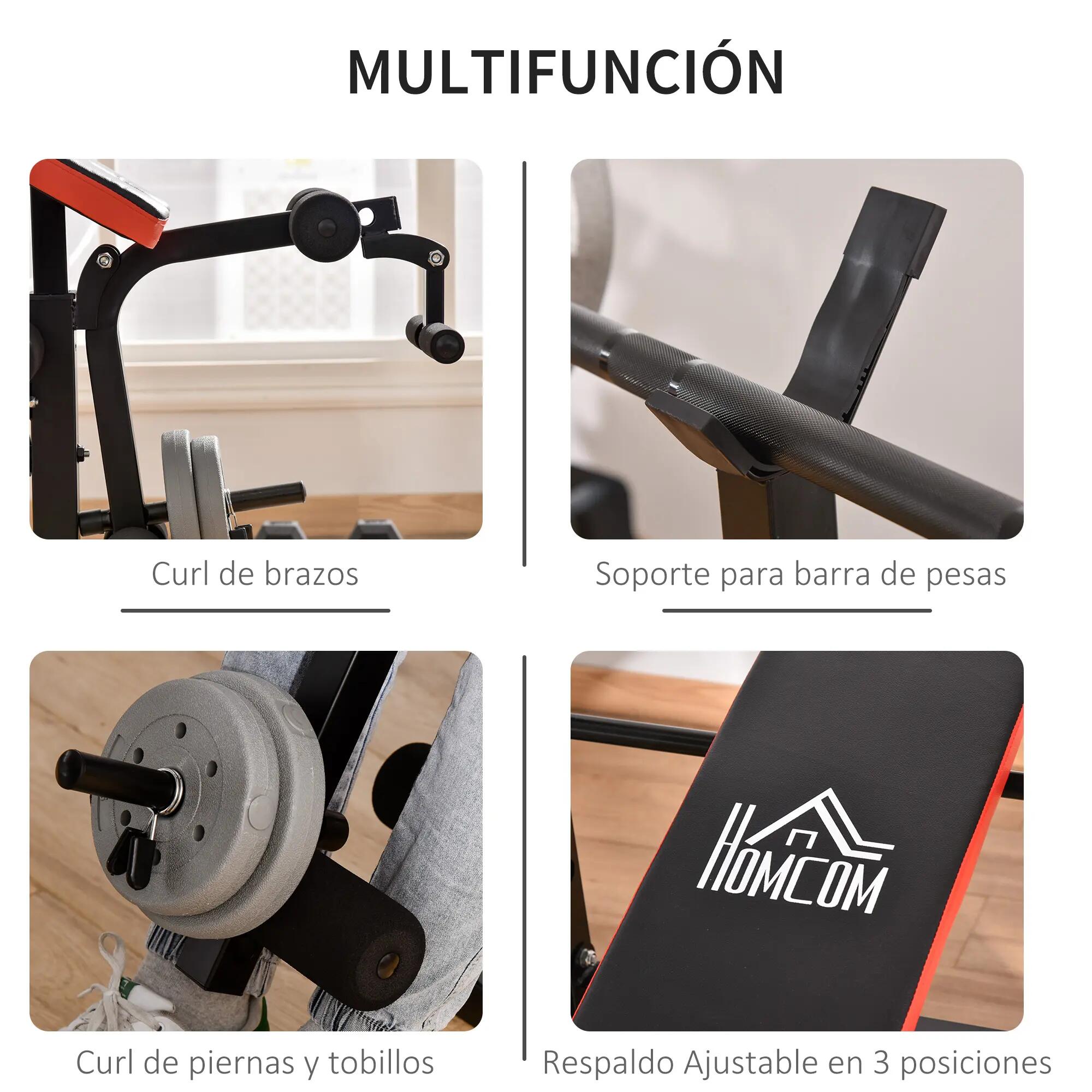 Banc de musculation multifonctionnel avec dossier réglable, support pour haltère 7/9