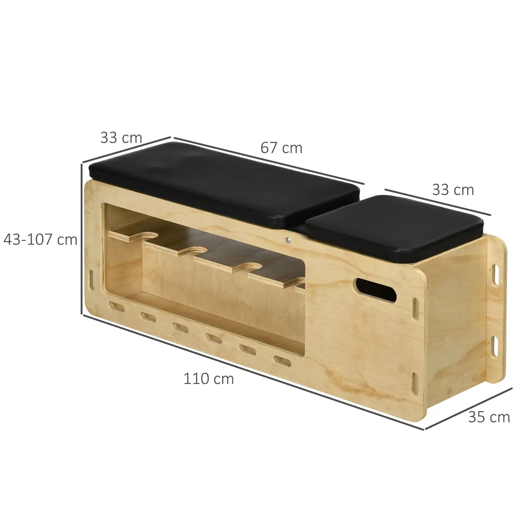 Banc de musculation avec support pour haltères, 1 panier de rangement, réglable 5/9