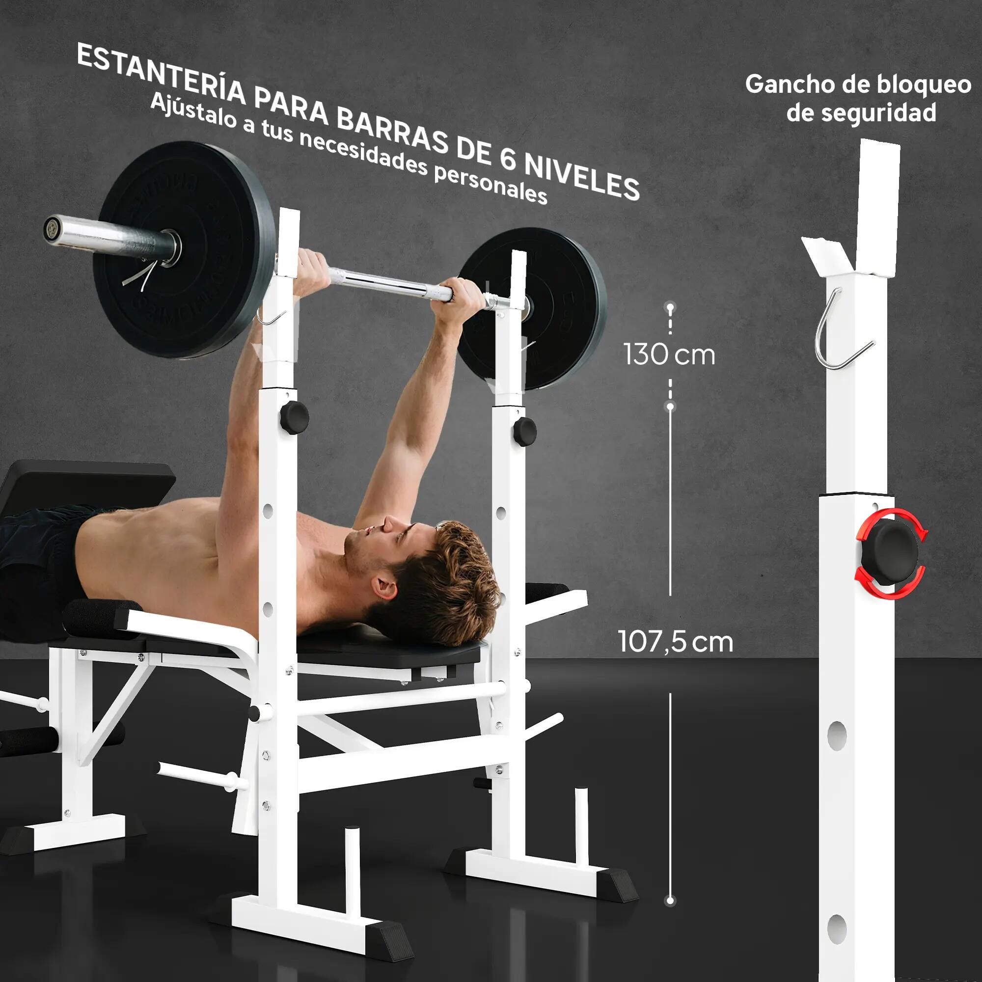 Banc de musculation incliné avec support pour haltères réglable, extension des 7/9