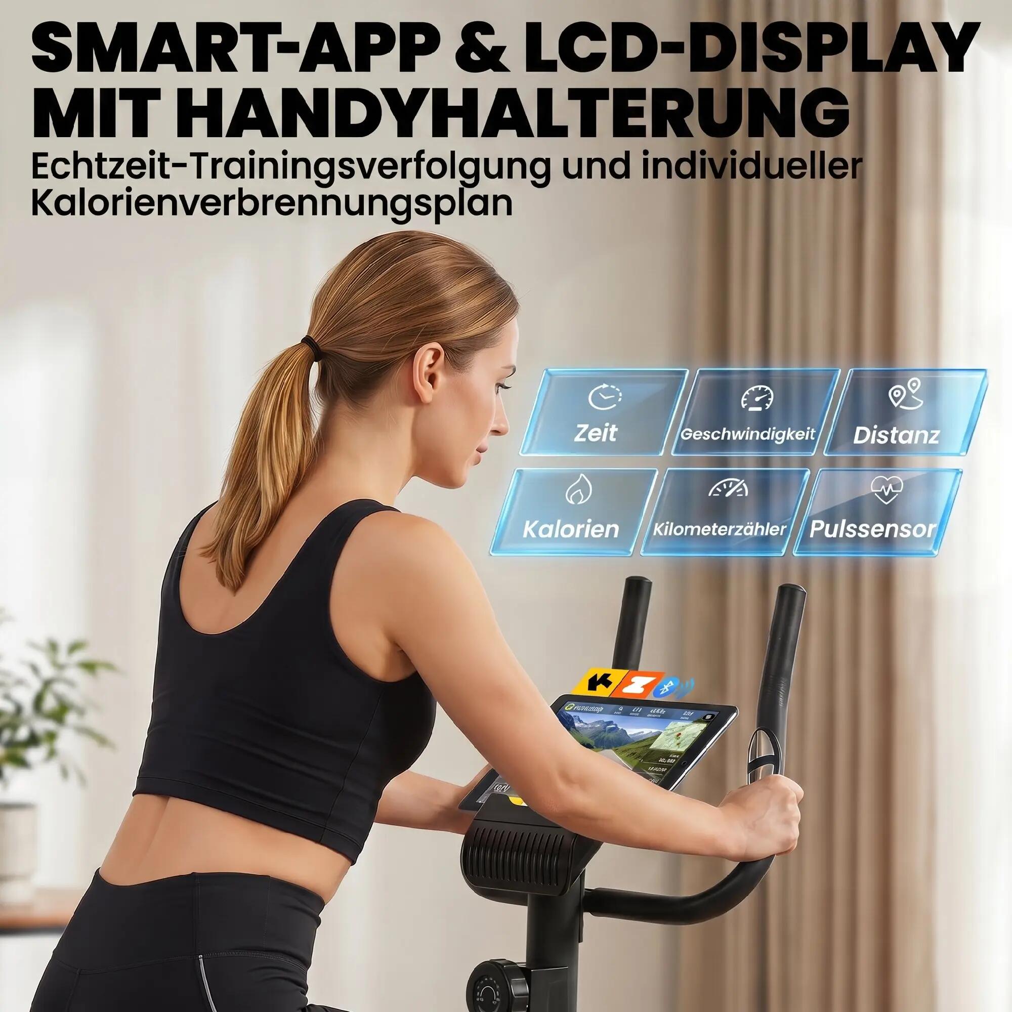 Vélo d'appartement réglable en hauteur, avec application, résistance magnétique, 6/9