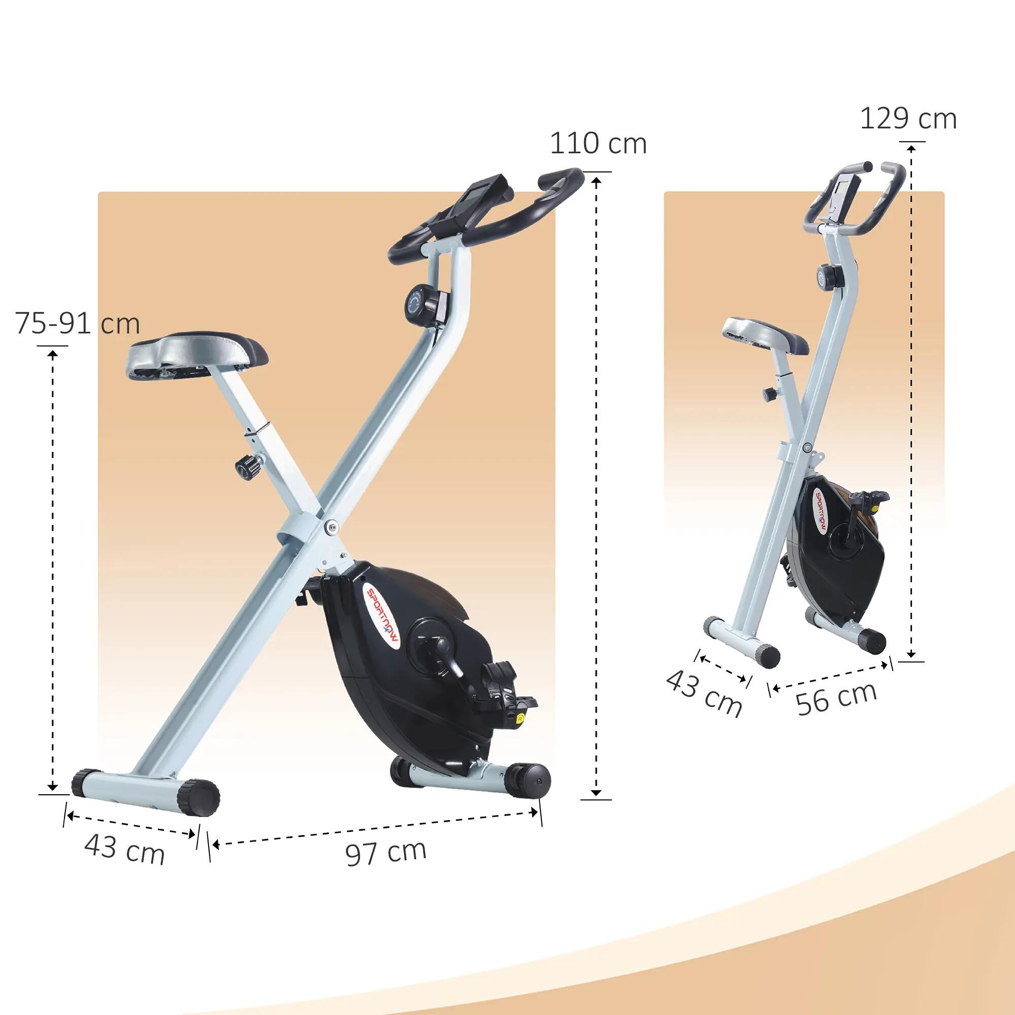 Vélo d'exercice magnétique pliable à 8 niveaux, écran LCD, roues et selle 5/9